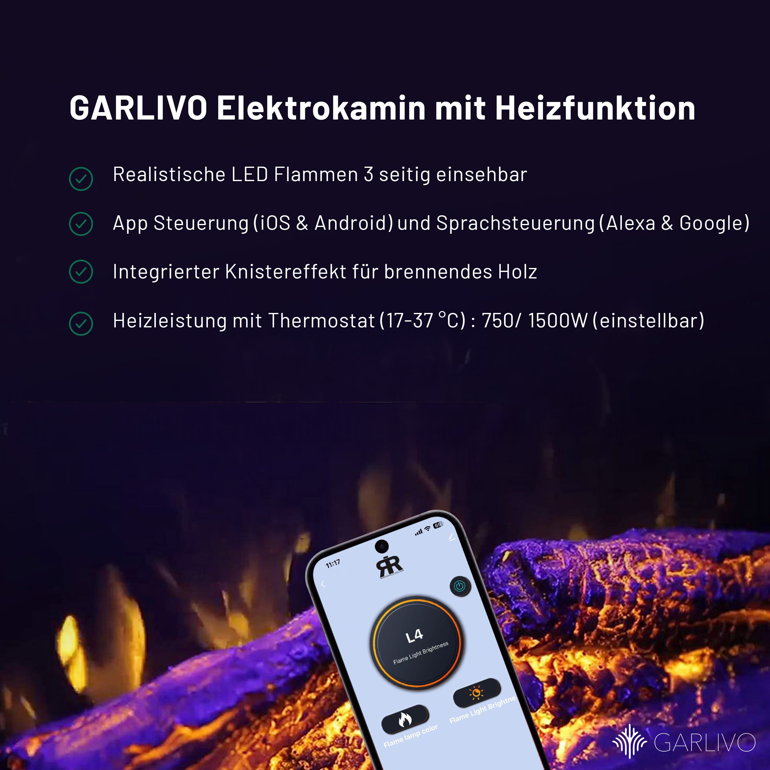 Garlivo Insert 3-Sided Elektrokamineinsatz