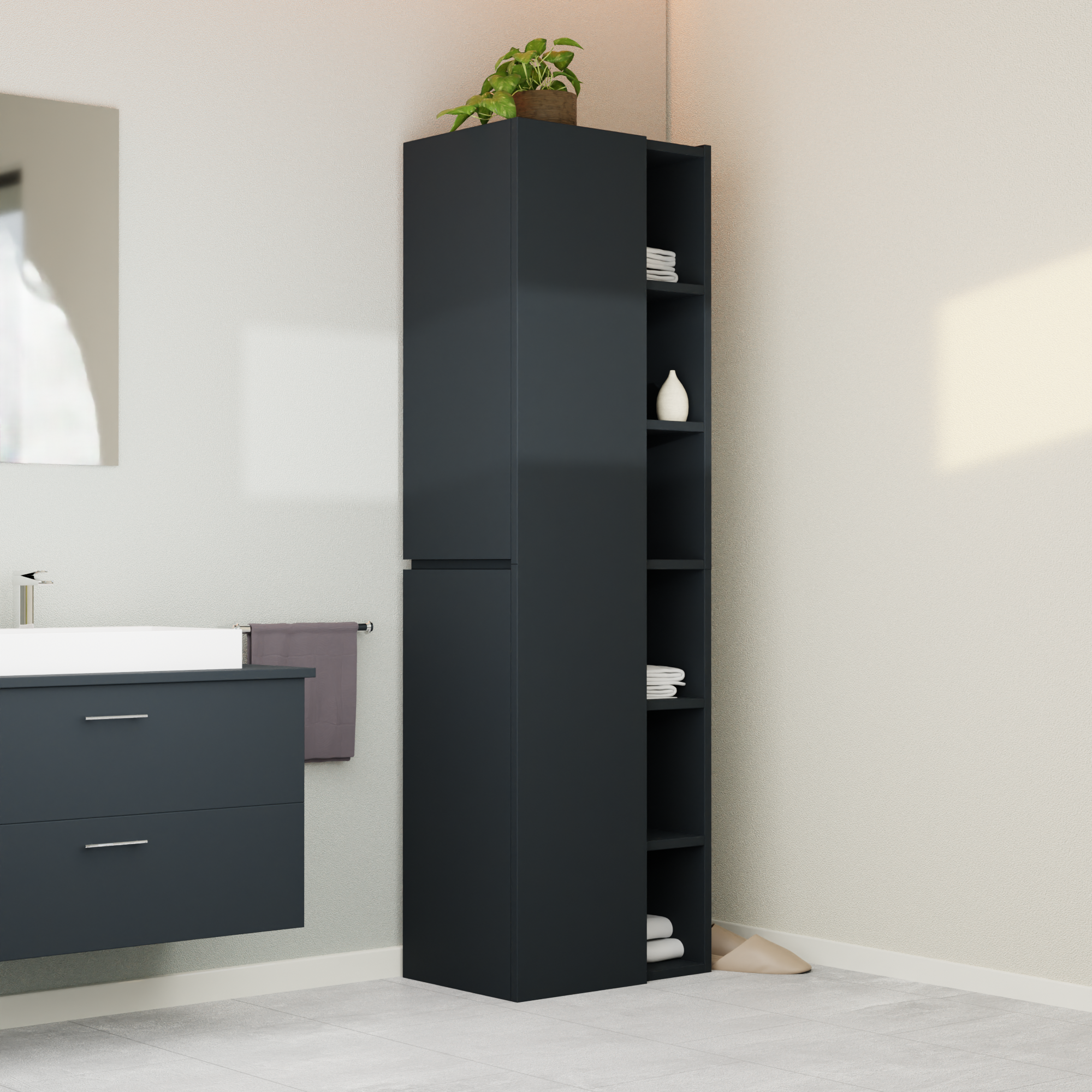Garlivo Badezimmerschrank GLC 1 Anthrazit mit Fächern