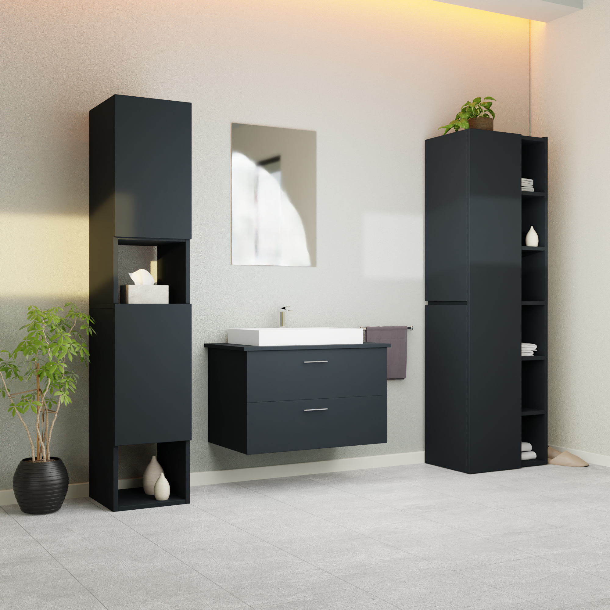 Garlivo Badezimmerschrank GLC 1 Anthrazit mit Fächern
