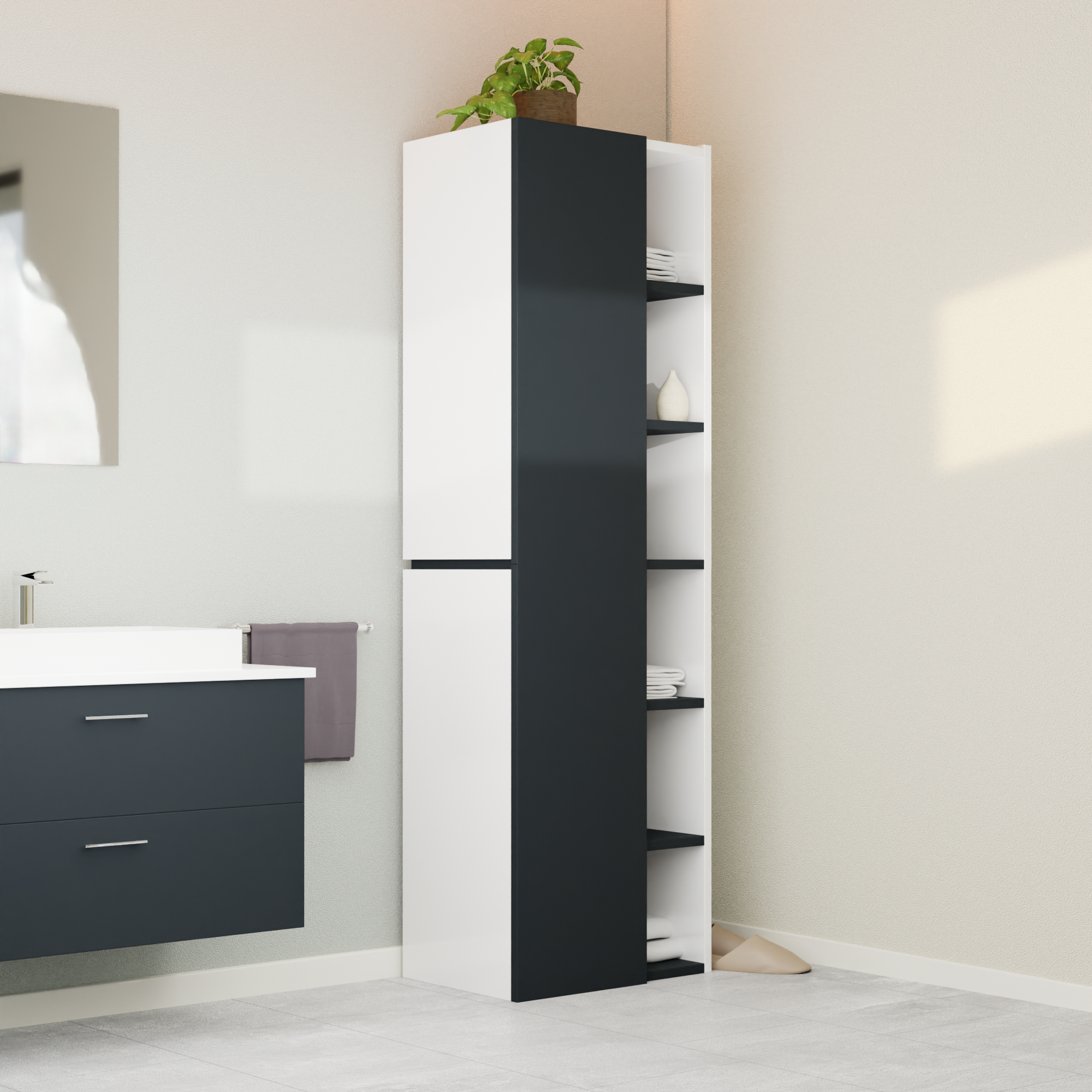 Garlivo Badezimmerschrank GLC 1 Anthrazit mit Fächern