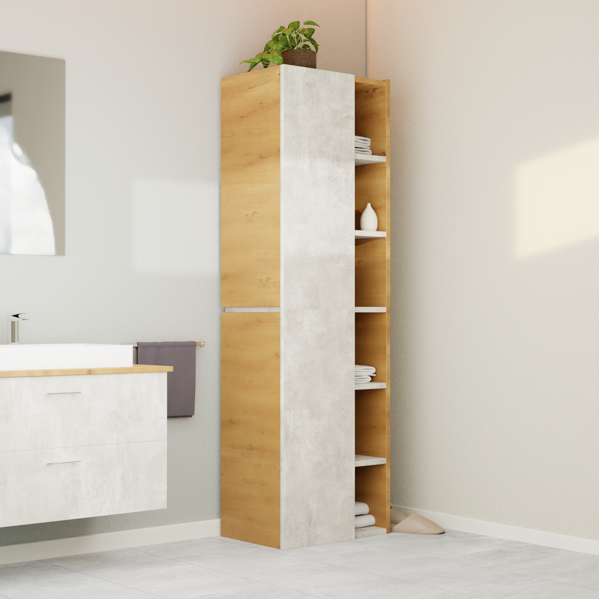 Garlivo Badezimmerschrank GLC 1 Beton mit Fächern