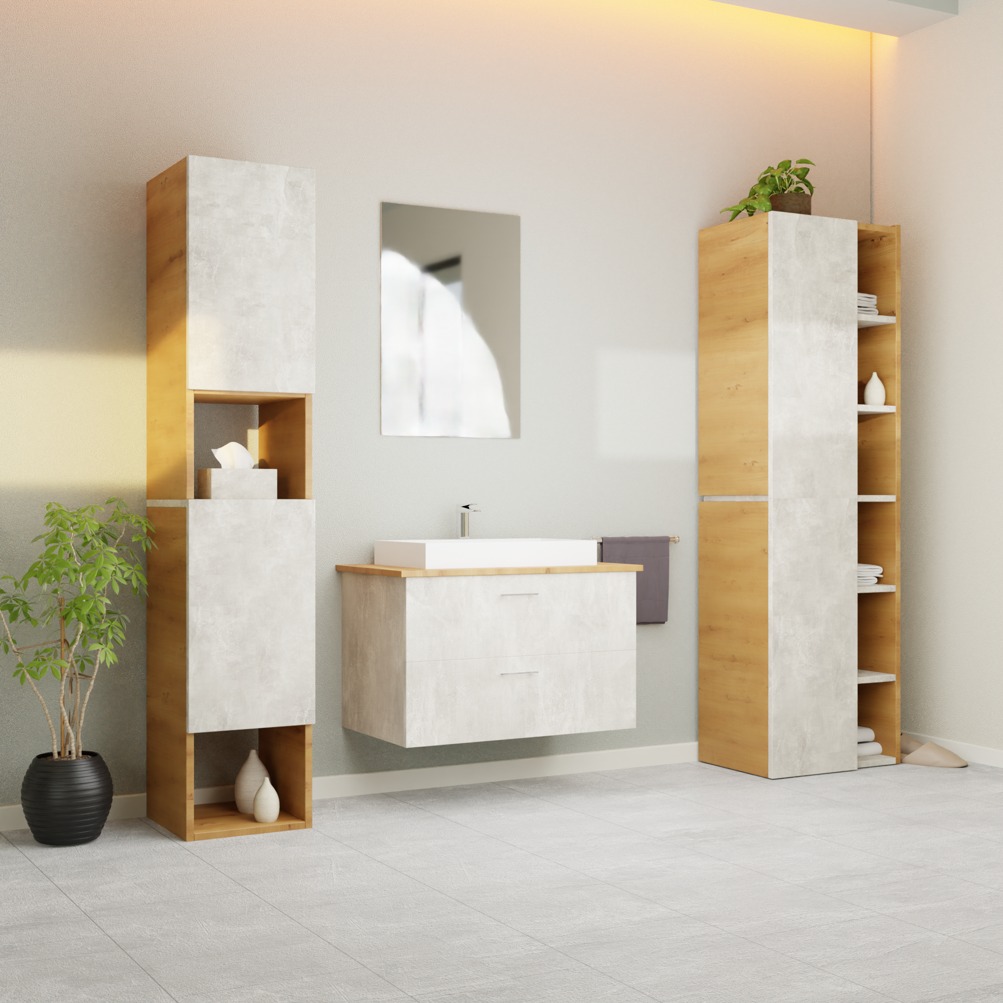 Garlivo Badezimmerschrank GLC 1 Beton mit Fächern
