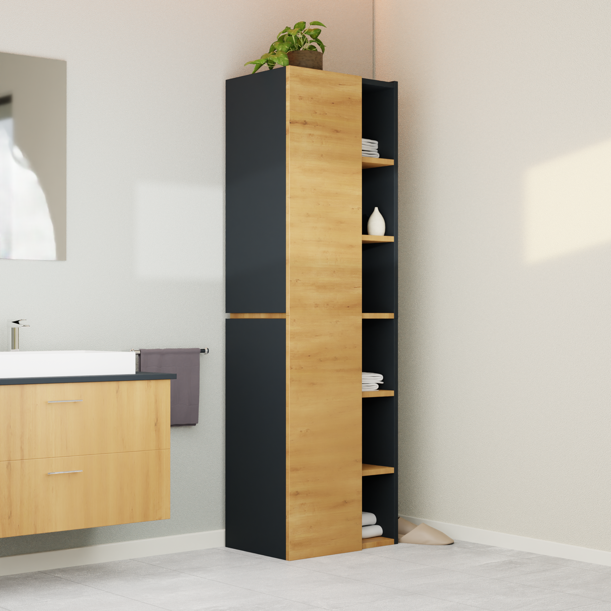 Garlivo Badezimmerschrank GLC 1 Eiche mit Fächern