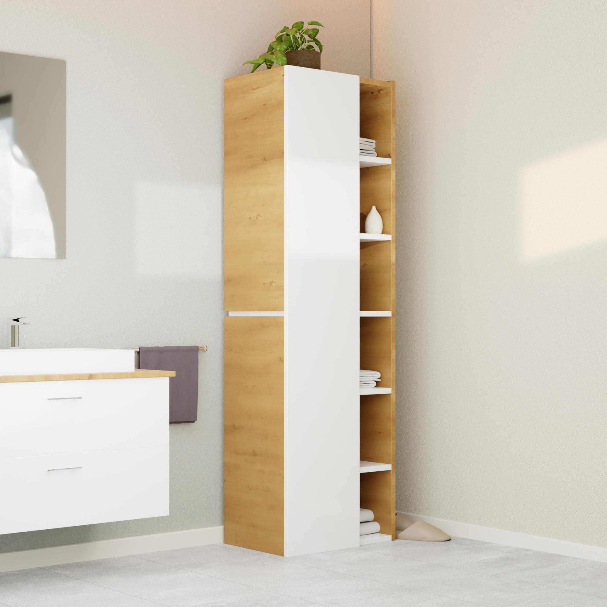 Garlivo Badezimmerschrank GLC 1 Weiß mit Fächern