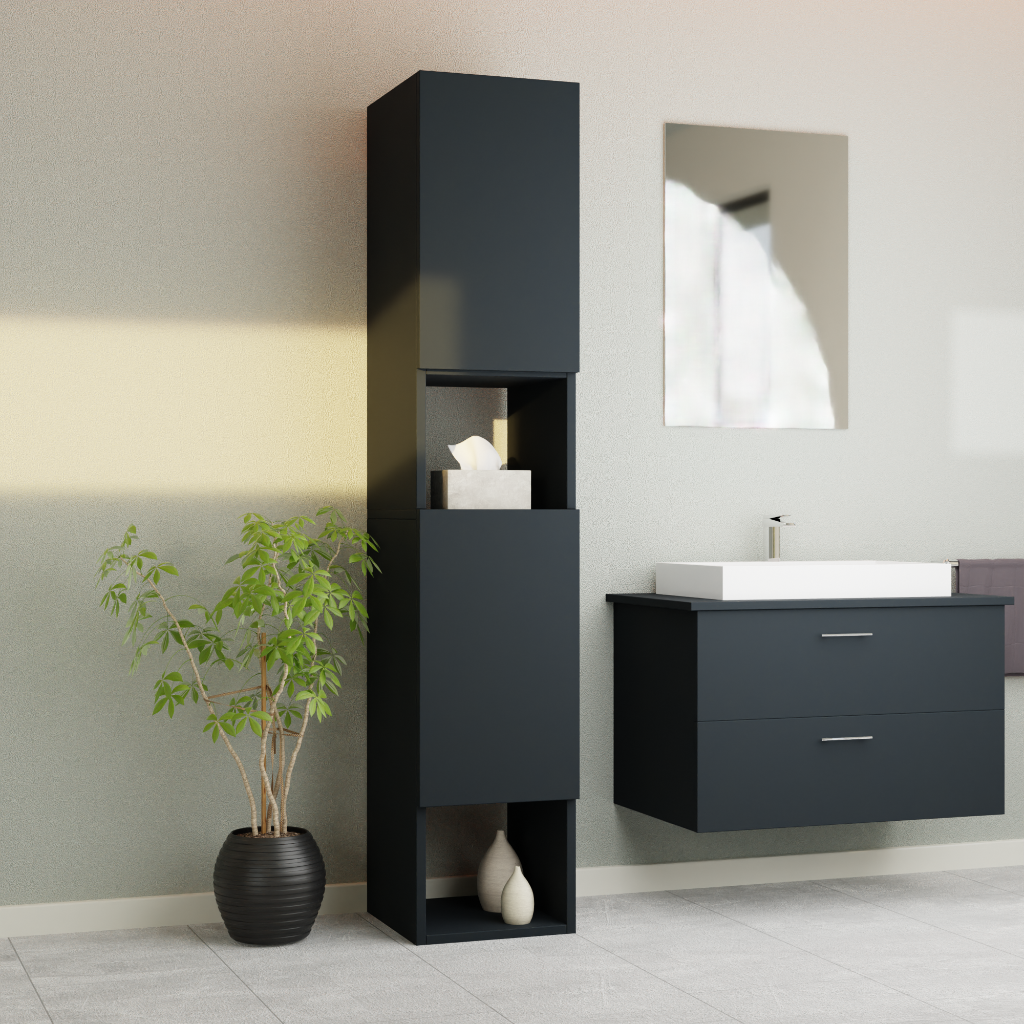 Garlivo Badezimmerschrank GLC 2 Anthrazit mit Fächern