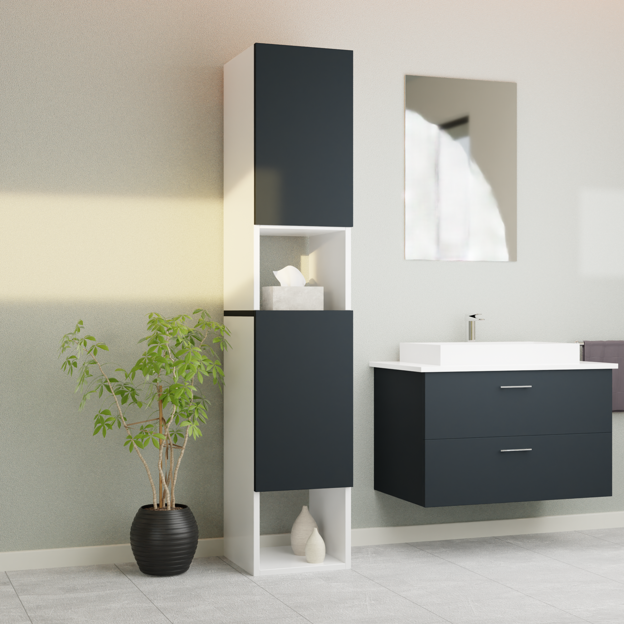 Garlivo Badezimmerschrank GLC 2 Anthrazit mit Fächern