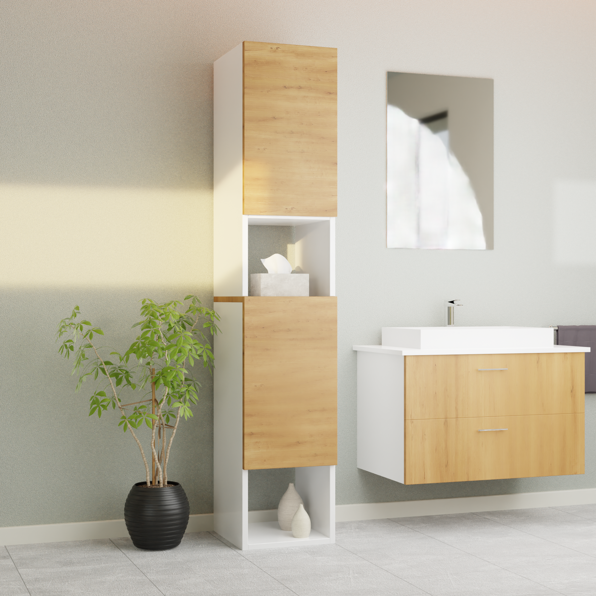 Garlivo Badezimmerschrank GLC 2 Eiche mit Fächern