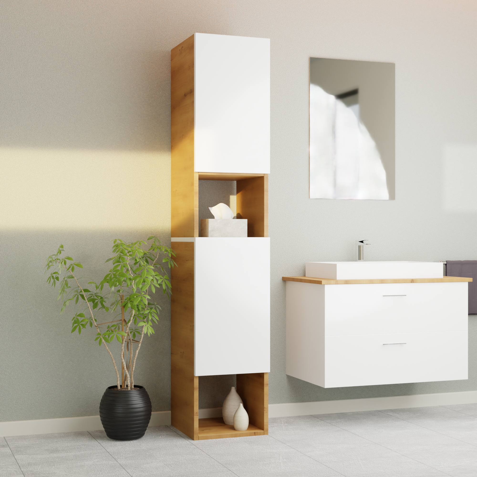 Garlivo Badezimmerschrank GLC 2 Weiß mit Fächern