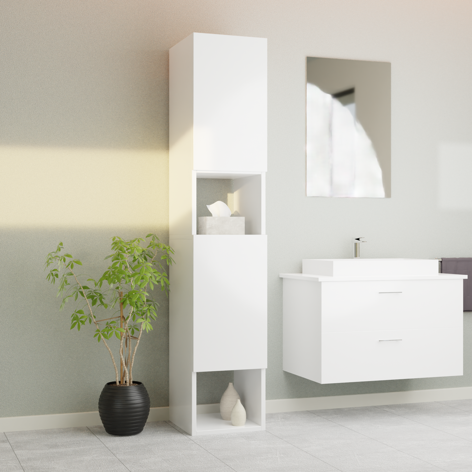 Garlivo Badezimmerschrank GLC 2 Weiß mit Fächern