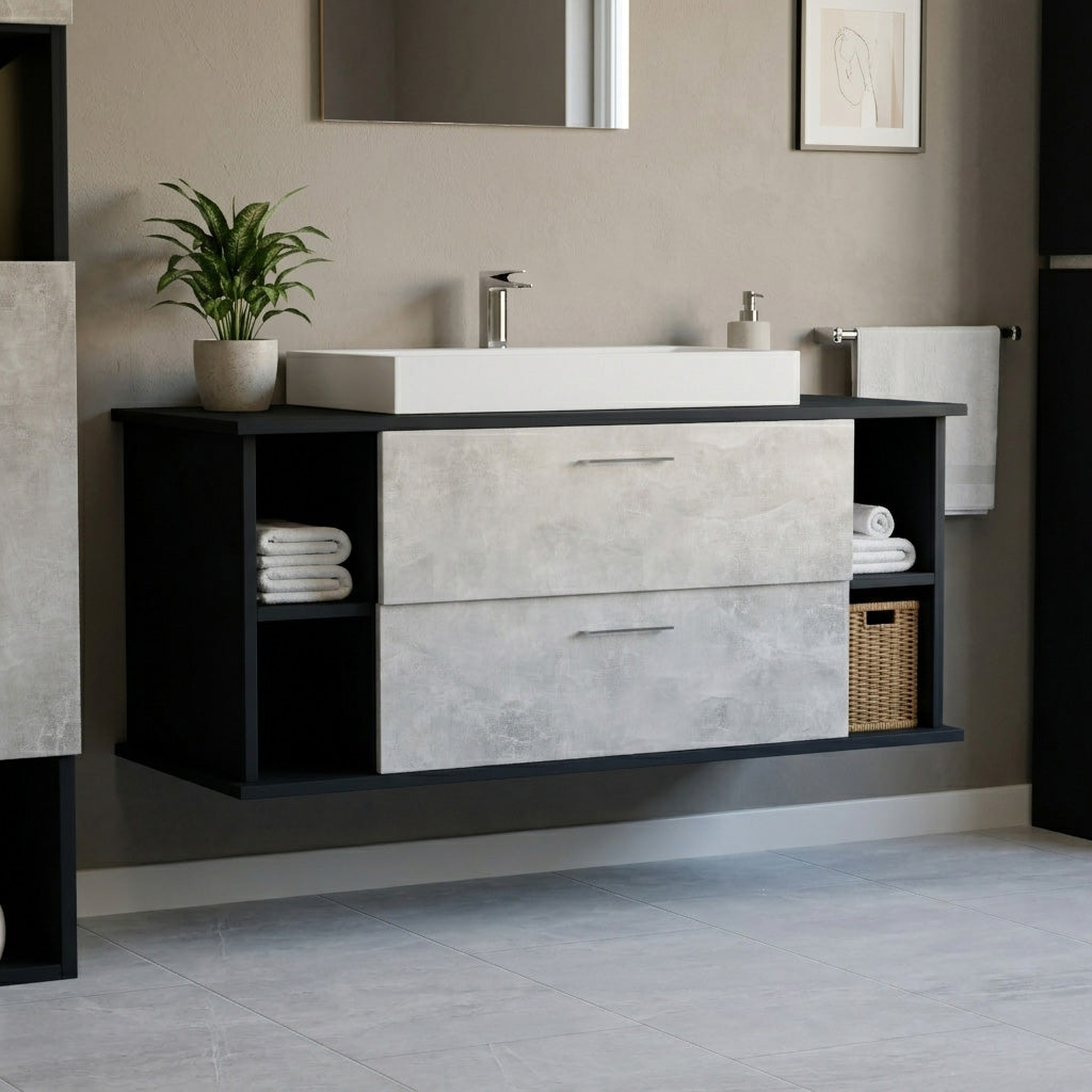 Garlivo Waschbeckenunterschrank GLA-120 Beton mit Schubladen