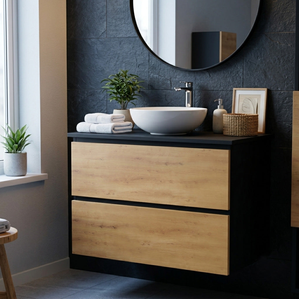Garlivo Waschbeckenunterschrank GLB-80 Eiche mit Schubladen