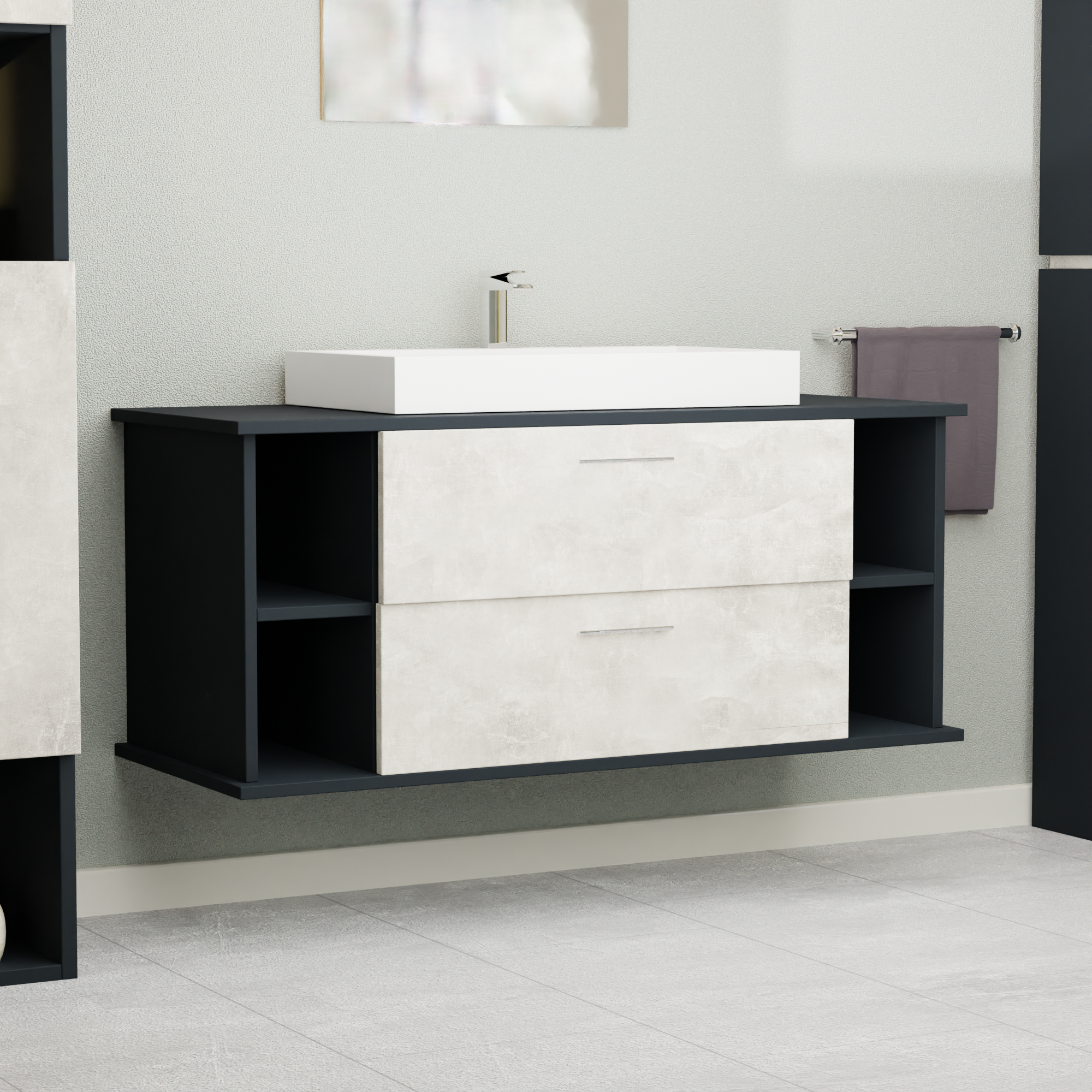 Garlivo Waschbeckenunterschrank GLA-120 Beton mit Schubladen