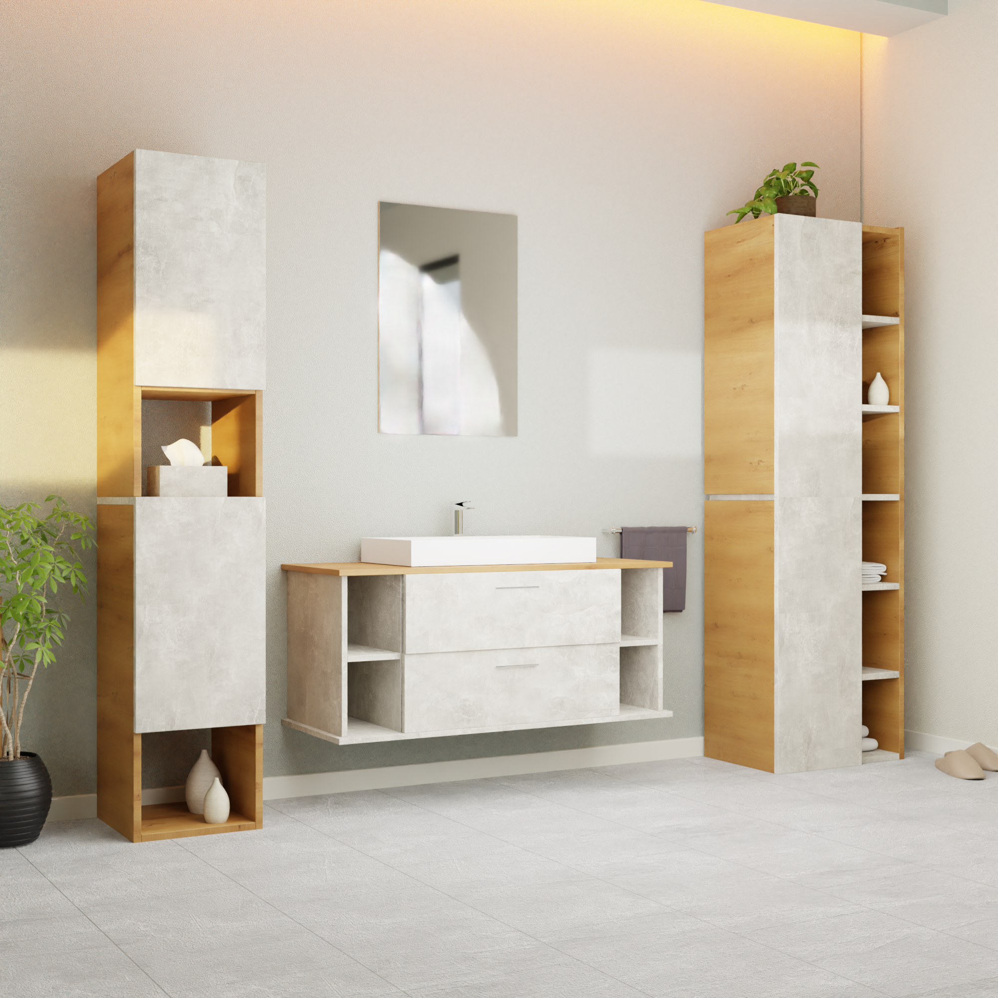 Garlivo Waschbeckenunterschrank GLA-120 Beton mit Schubladen