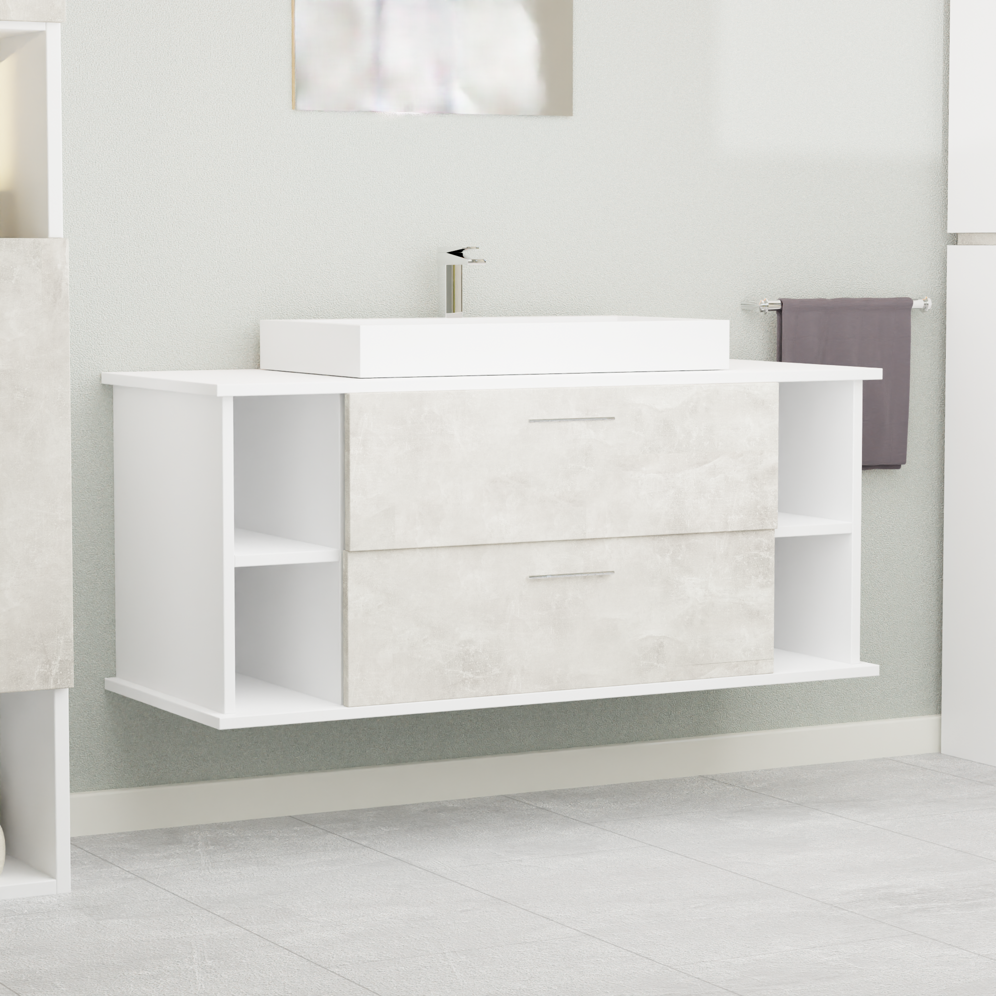 Garlivo Waschbeckenunterschrank GLA-120 Beton mit Schubladen