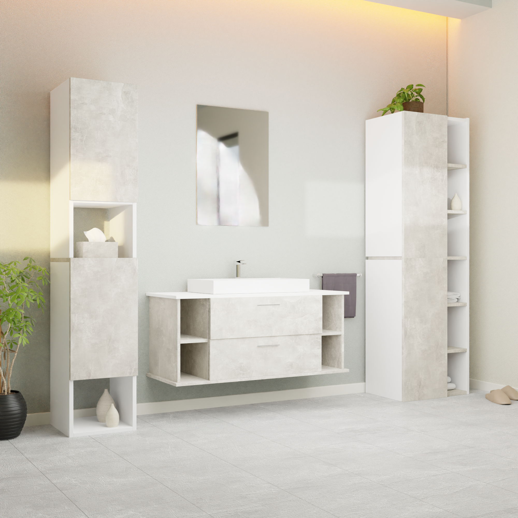 Garlivo Waschbeckenunterschrank GLA-120 Beton mit Schubladen
