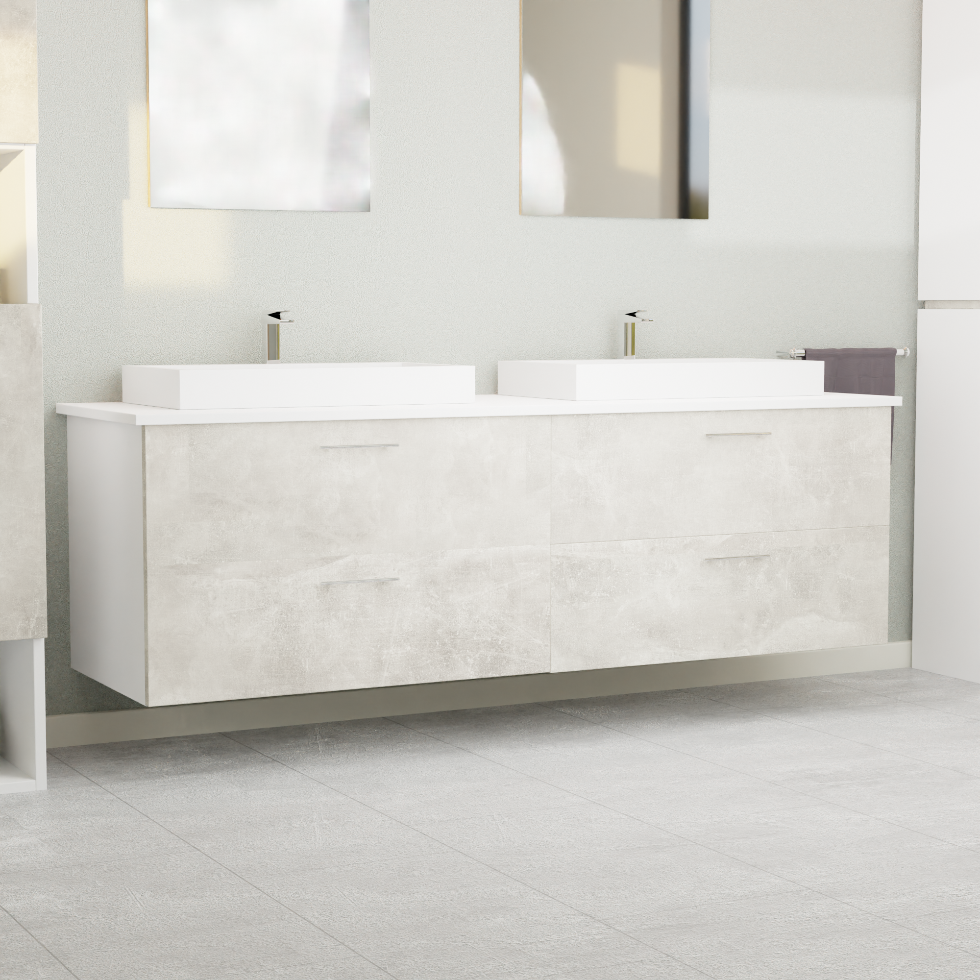 Garlivo Waschbeckenunterschrank GLA-160 Beton mit Schubladen