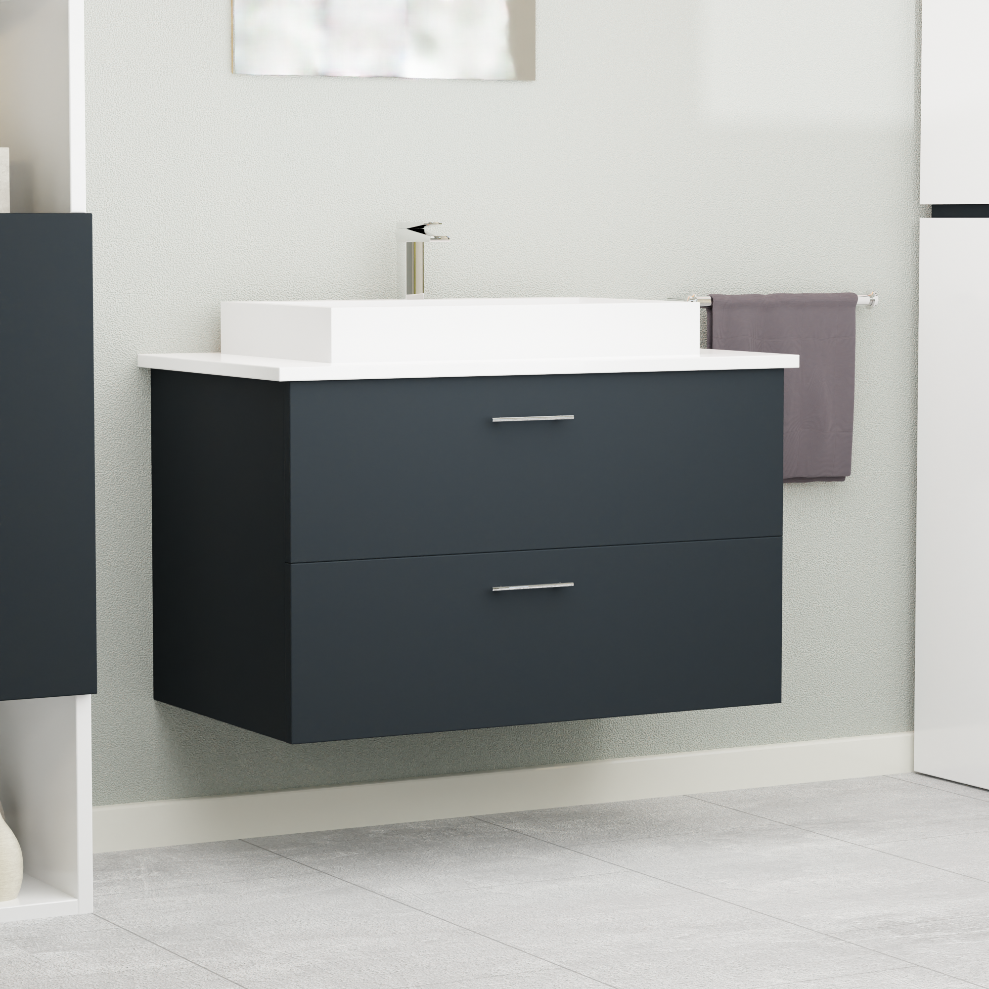 Garlivo Waschbeckenunterschrank GLA-80 Schwarz mit Schubladen