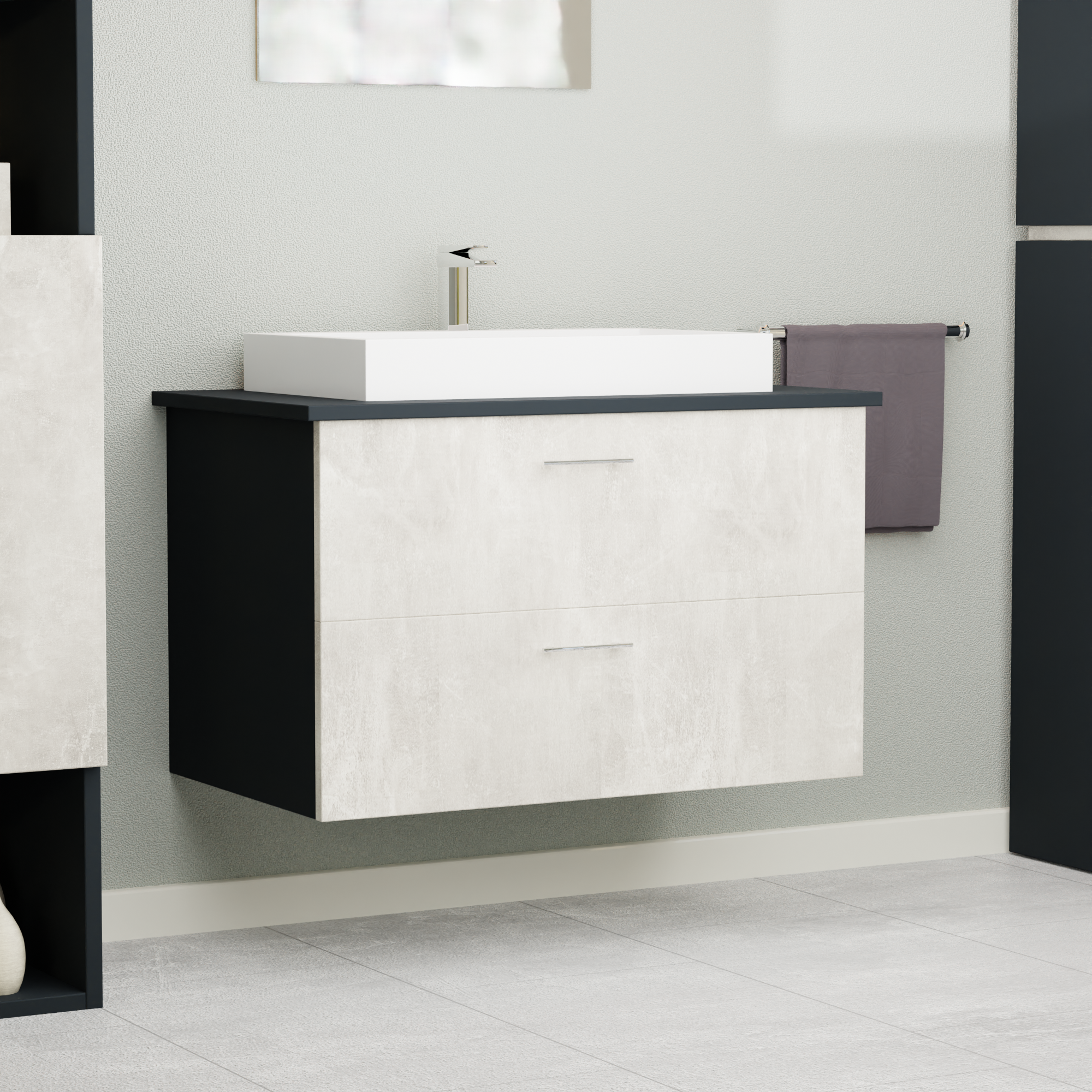 Garlivo Waschbeckenunterschrank GLA-80 Beton mit Schubladen