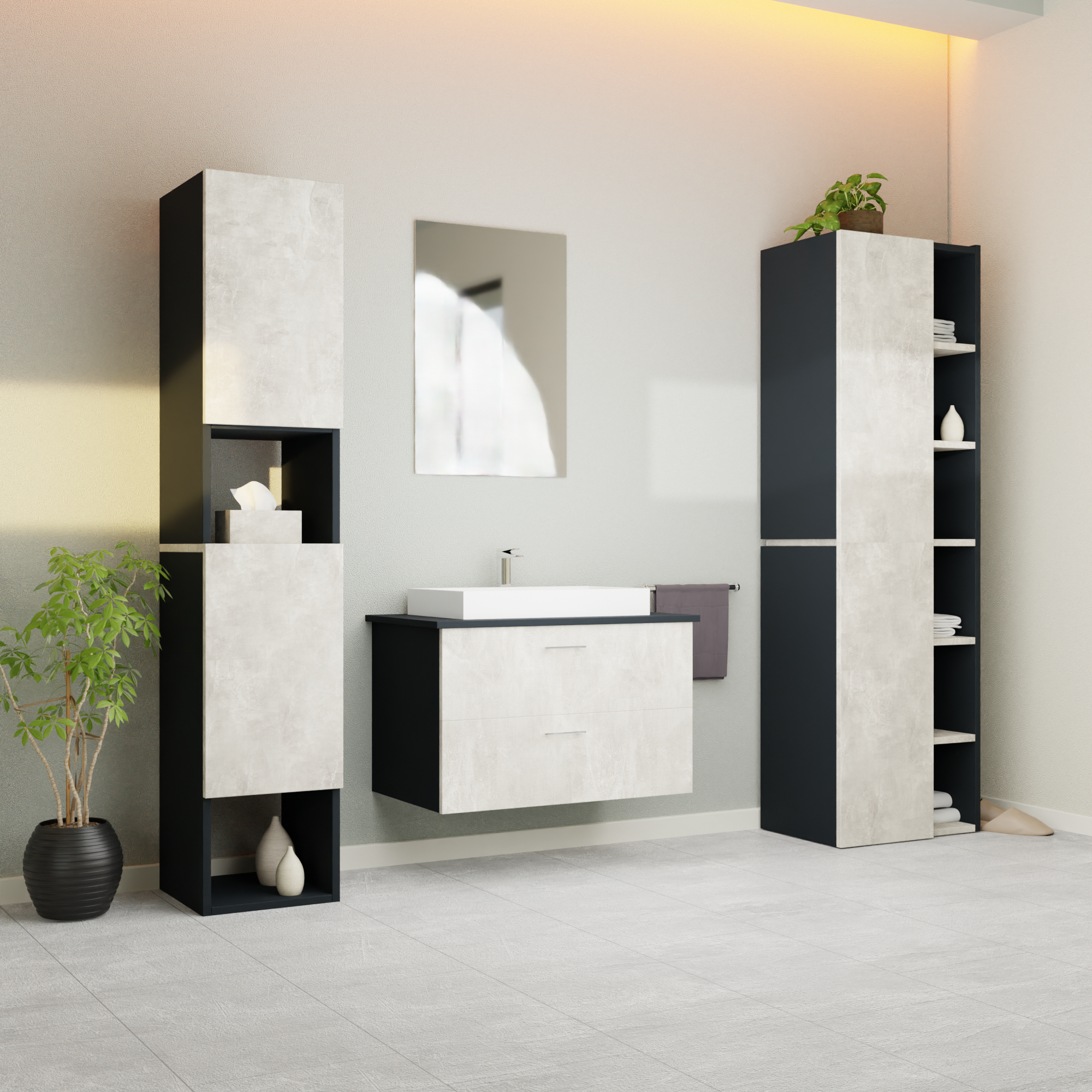 Garlivo Waschbeckenunterschrank GLA-80 Beton mit Schubladen