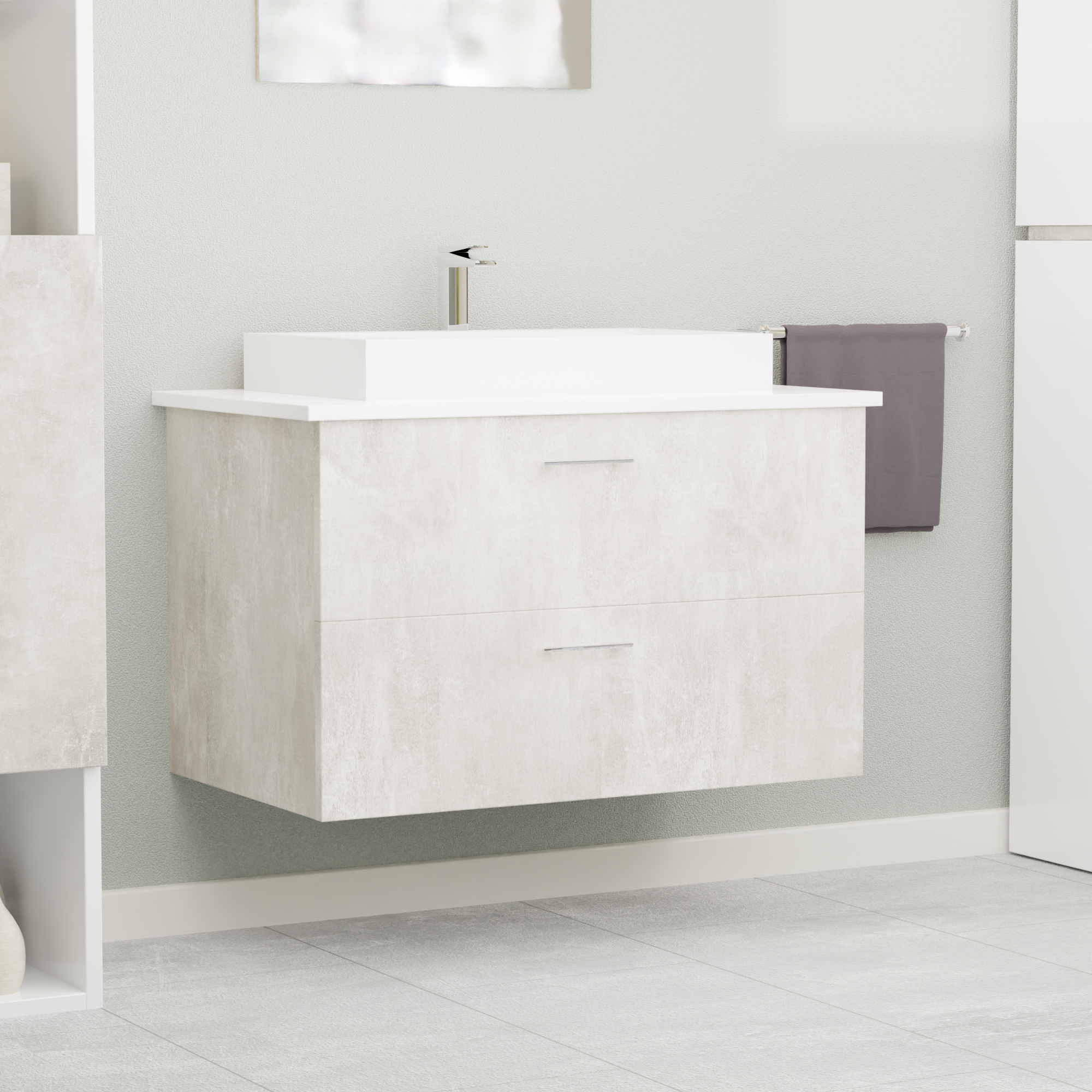 Garlivo Waschbeckenunterschrank GLA-80 Beton mit Schubladen