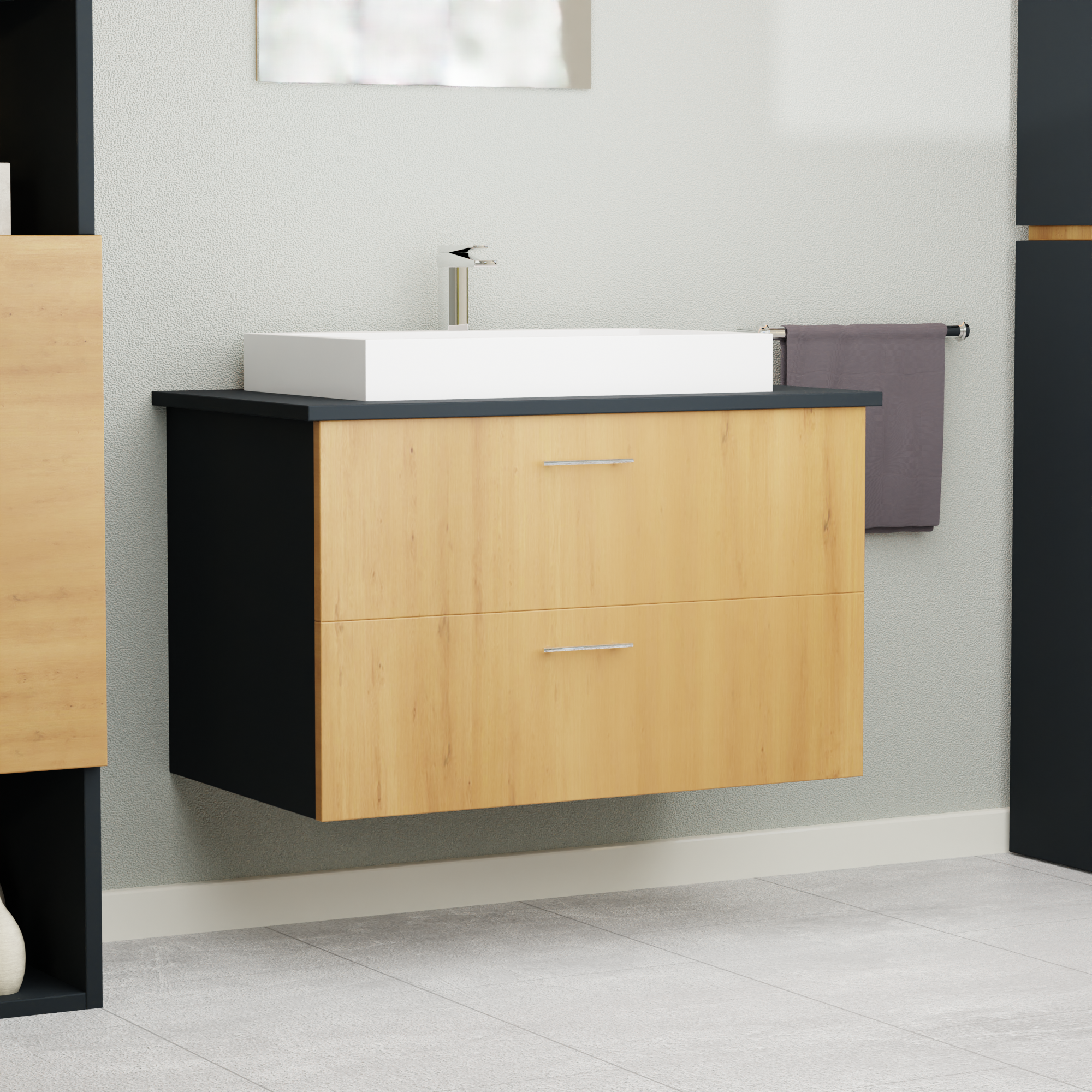 Garlivo Waschbeckenunterschrank GLA-80 Eiche mit Schubladen
