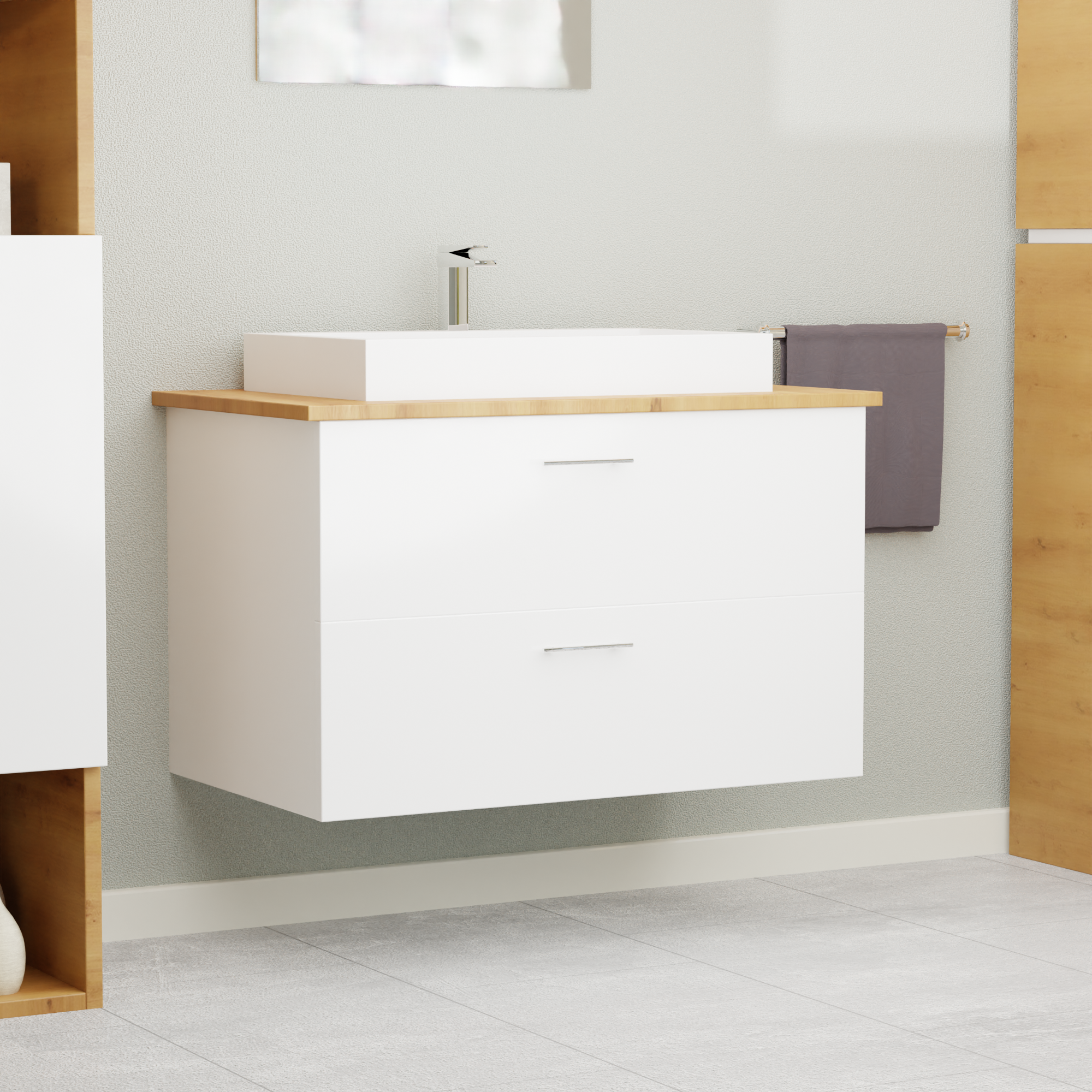 Garlivo Waschbeckenunterschrank GLA-80 Weiss mit Schubladen