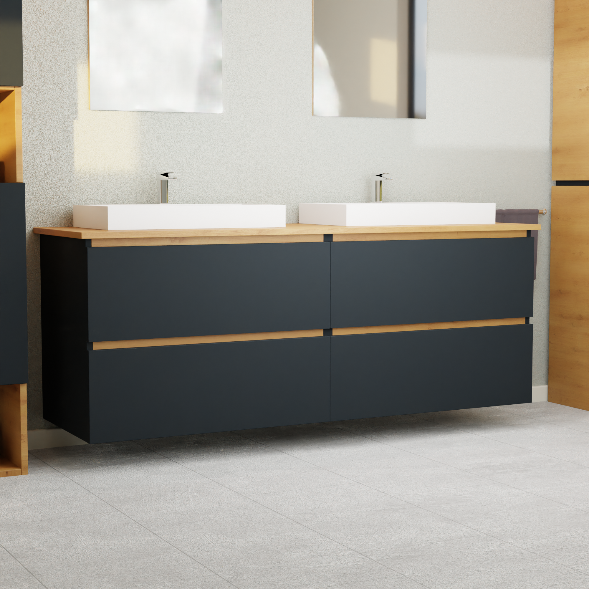 Garlivo Waschbeckenunterschrank GLB-160 Anthrazit mit Schubladen