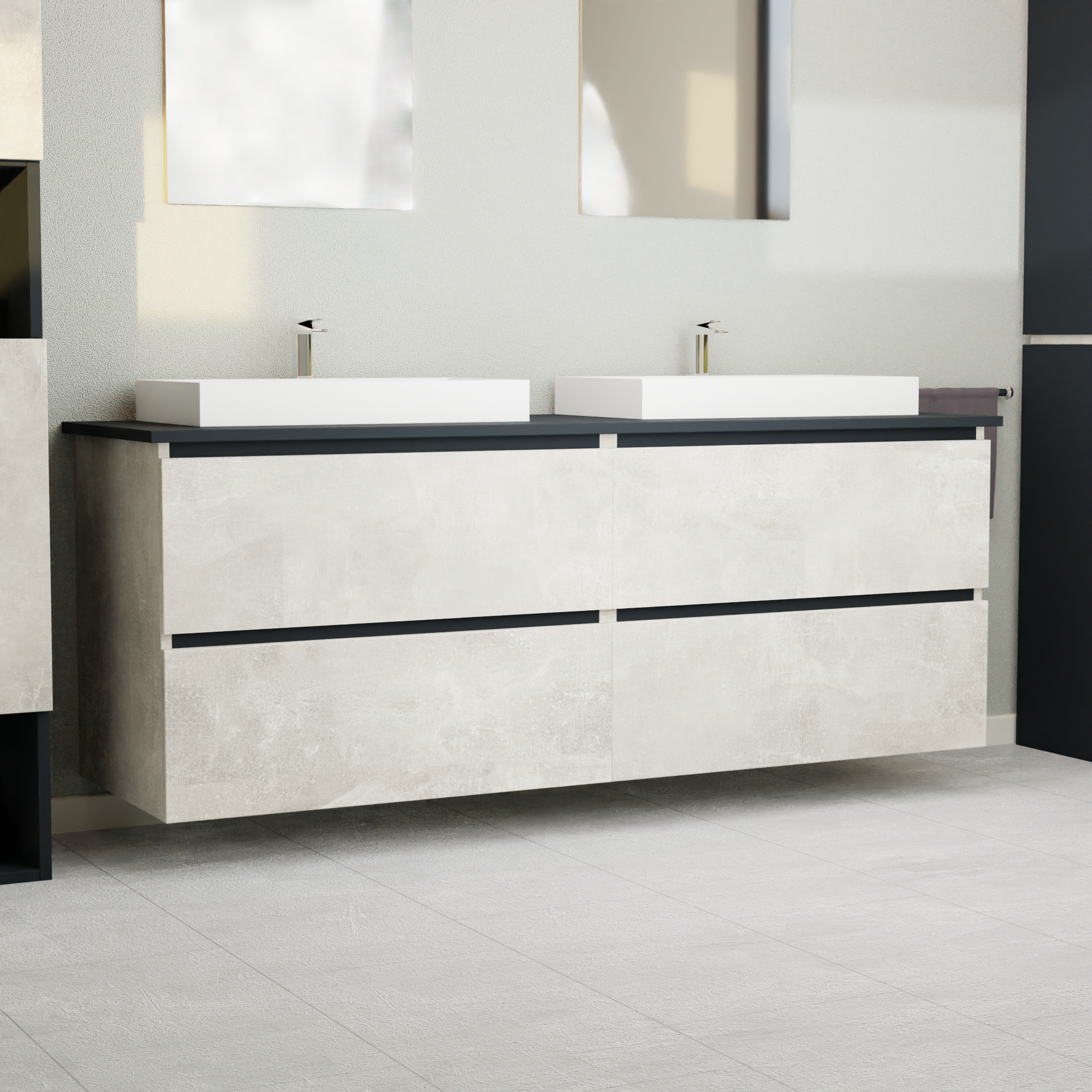 Garlivo Waschbeckenunterschrank GLB-160 Beton mit Schubladen