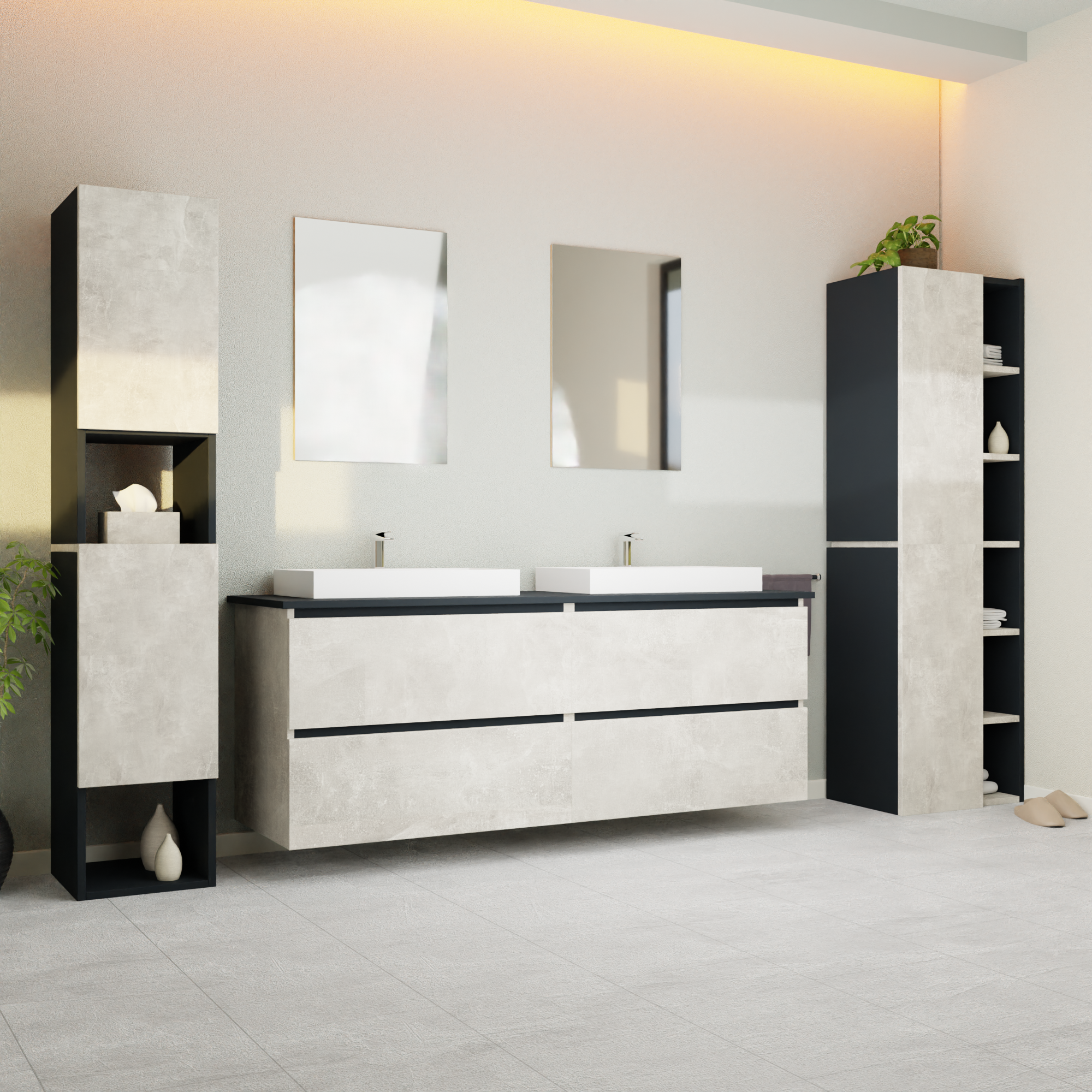 Garlivo Waschbeckenunterschrank GLB-160 Beton mit Schubladen