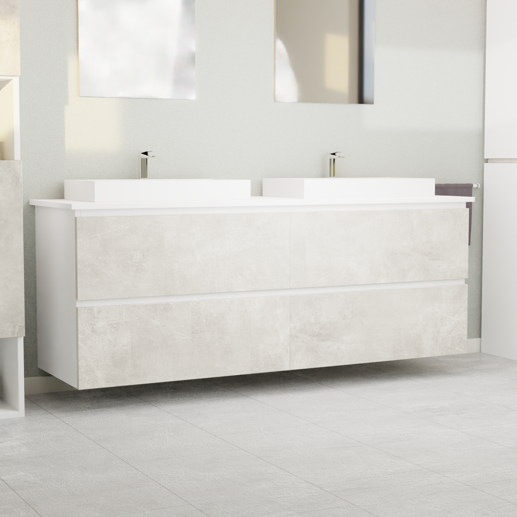 Garlivo Waschbeckenunterschrank GLB-160 Beton mit Schubladen