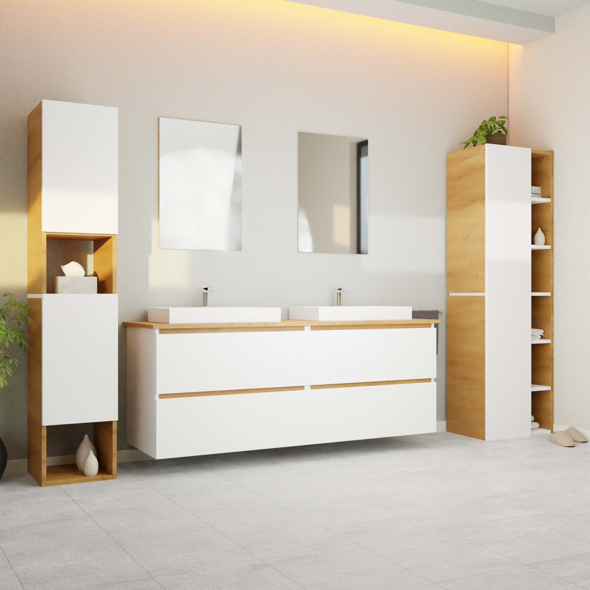 Garlivo Waschbeckenunterschrank GLB-160 Weiß mit Schubladen