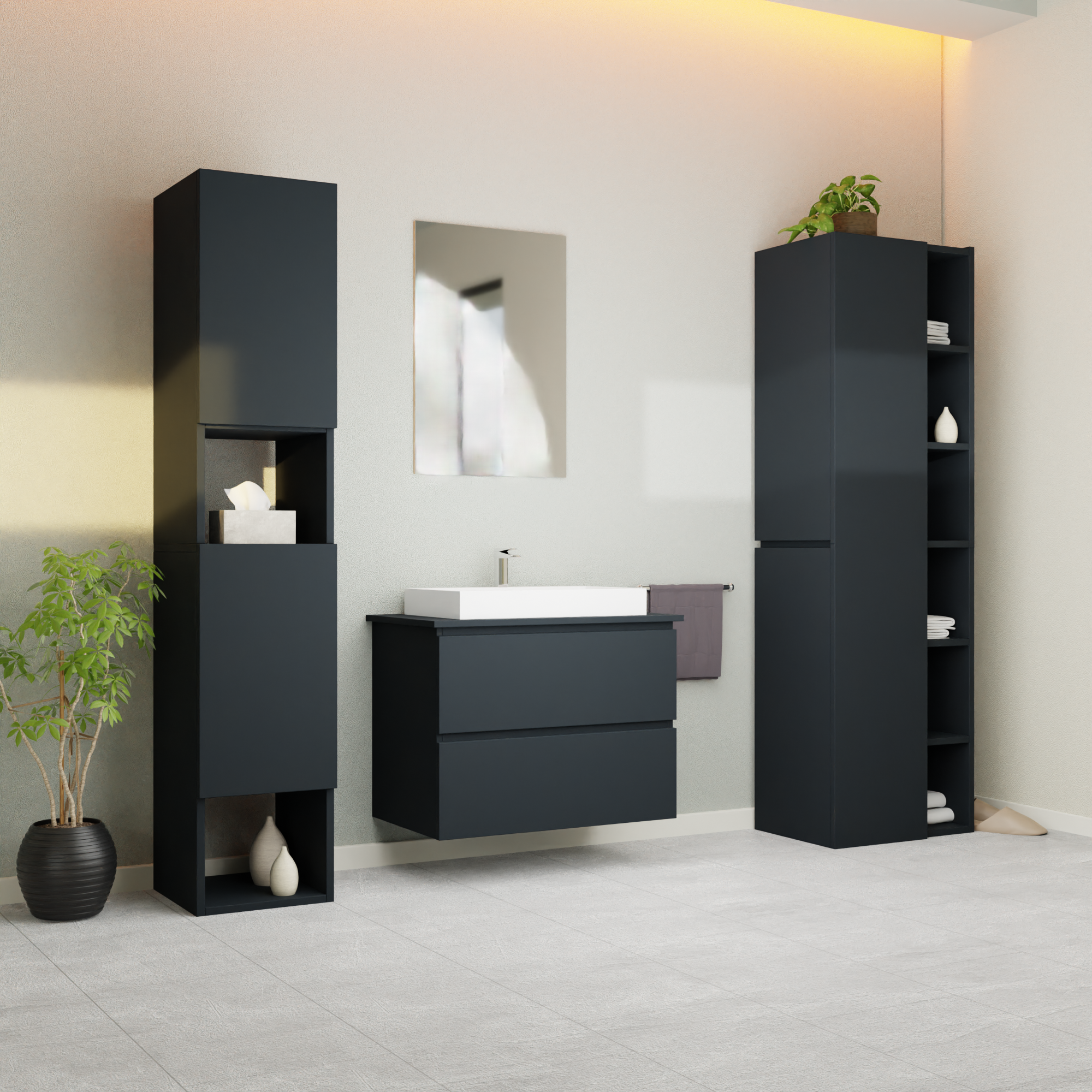 Garlivo Waschbeckenunterschrank GLB-80 Anthrazit mit Schubladen