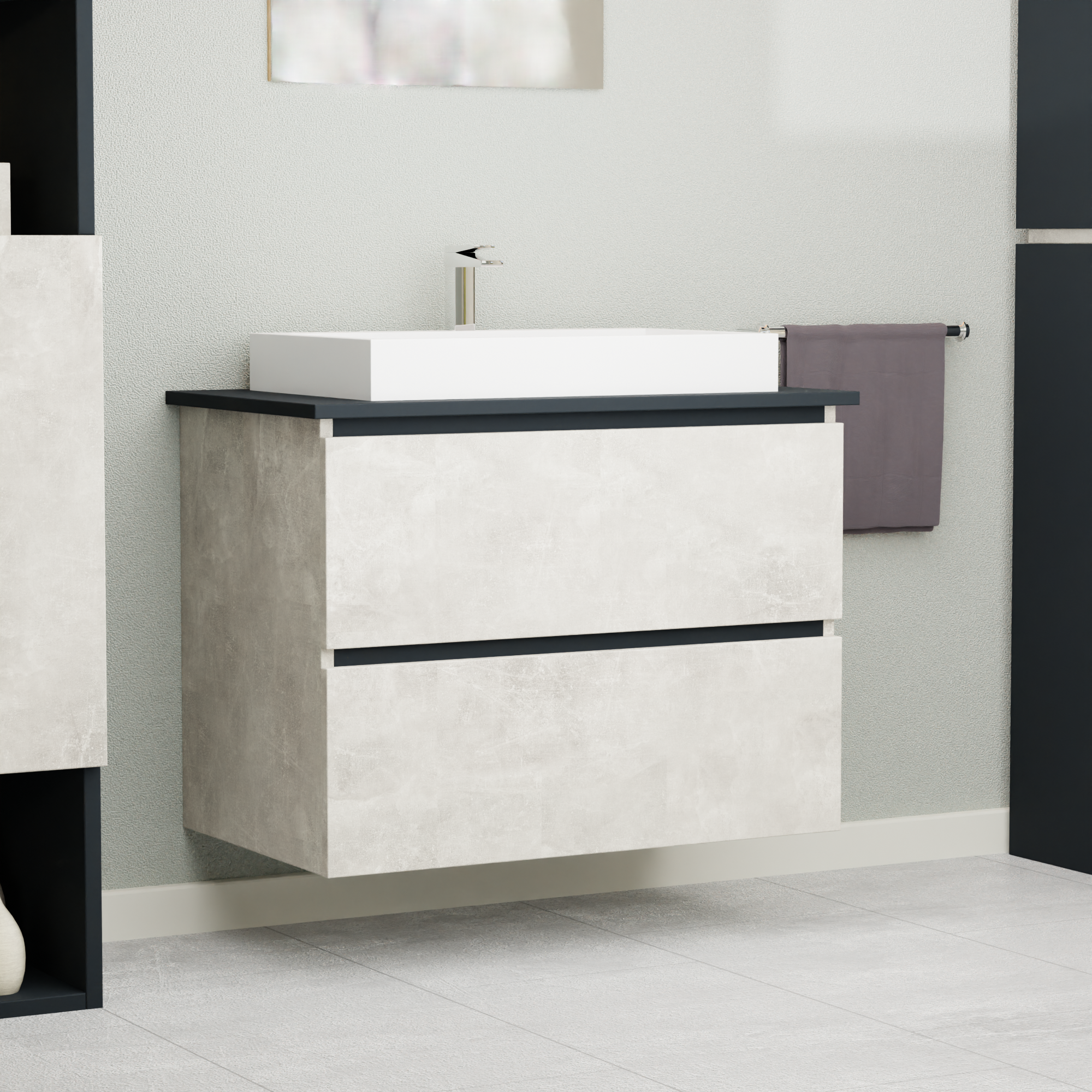 Garlivo Waschbeckenunterschrank GLB-80 Beton mit Schubladen