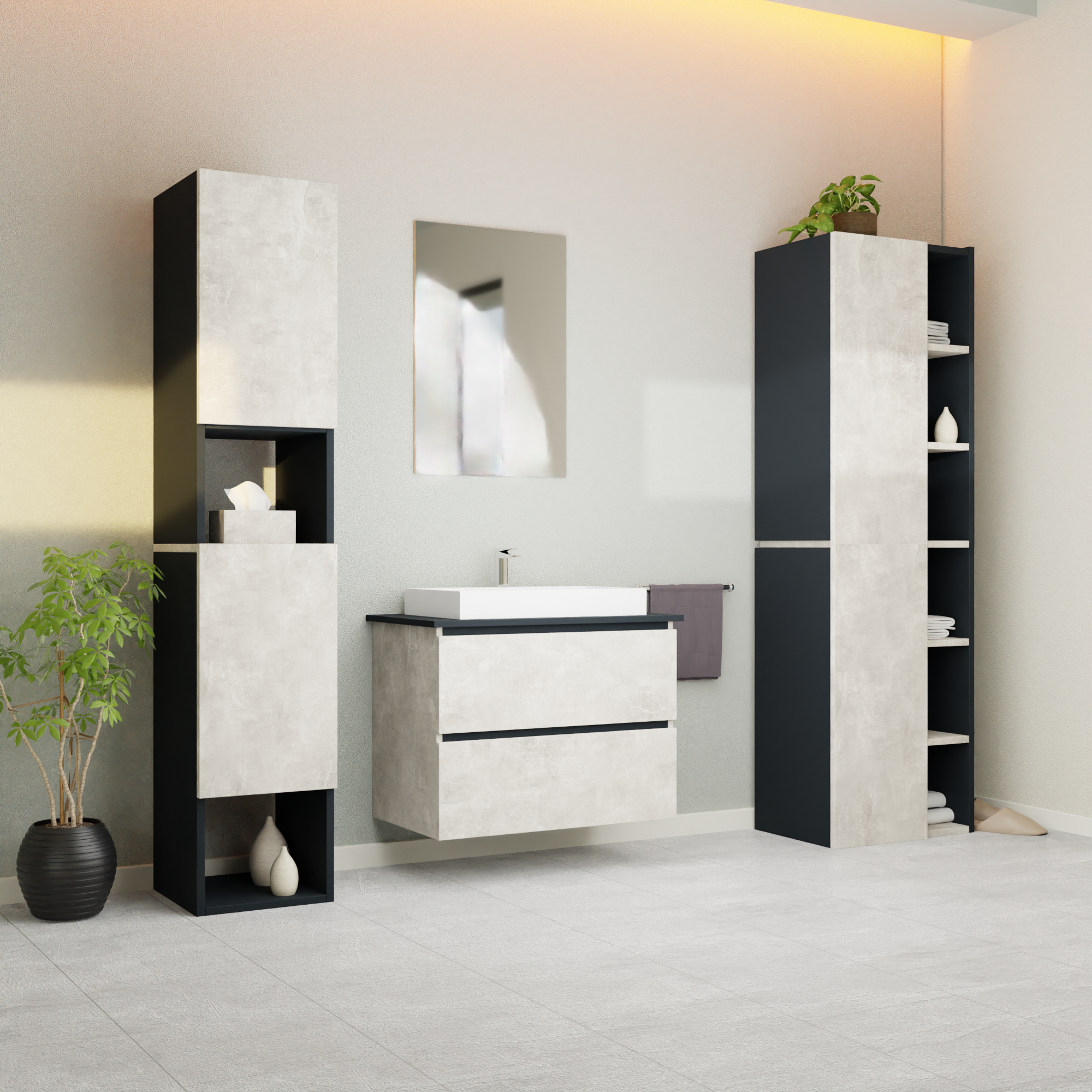 Garlivo Waschbeckenunterschrank GLB-80 Beton mit Schubladen