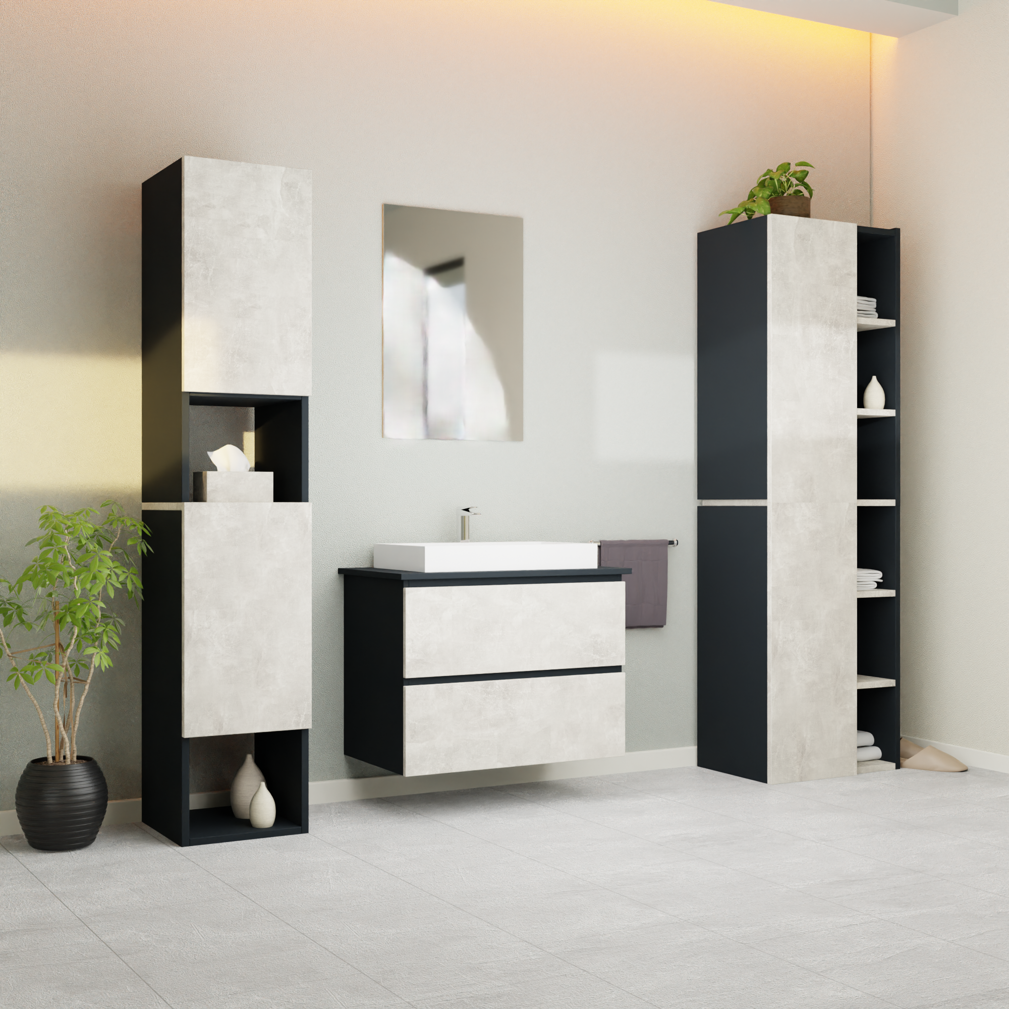 Garlivo Waschbeckenunterschrank GLB-80 Beton mit Schubladen