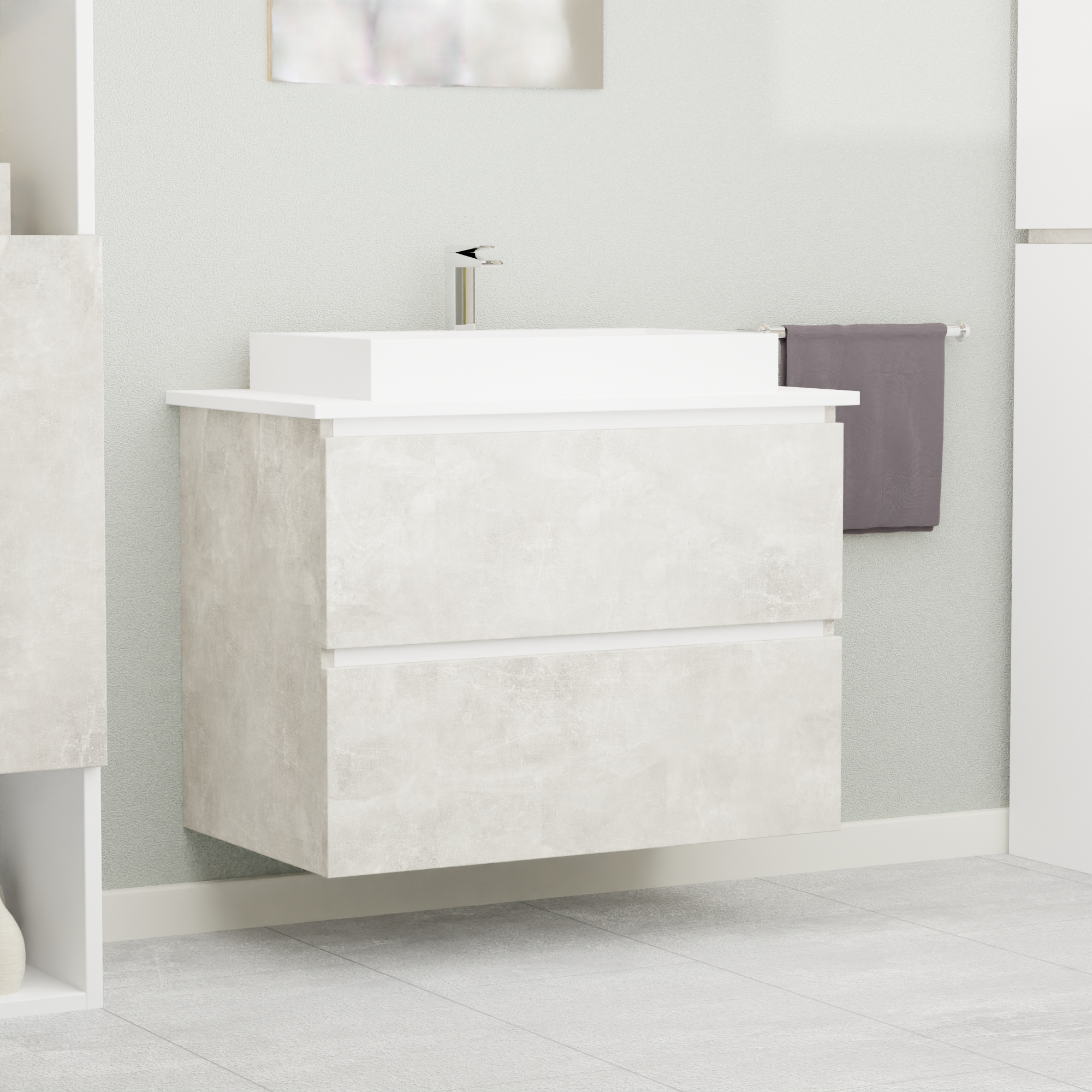 Garlivo Waschbeckenunterschrank GLB-80 Beton mit Schubladen
