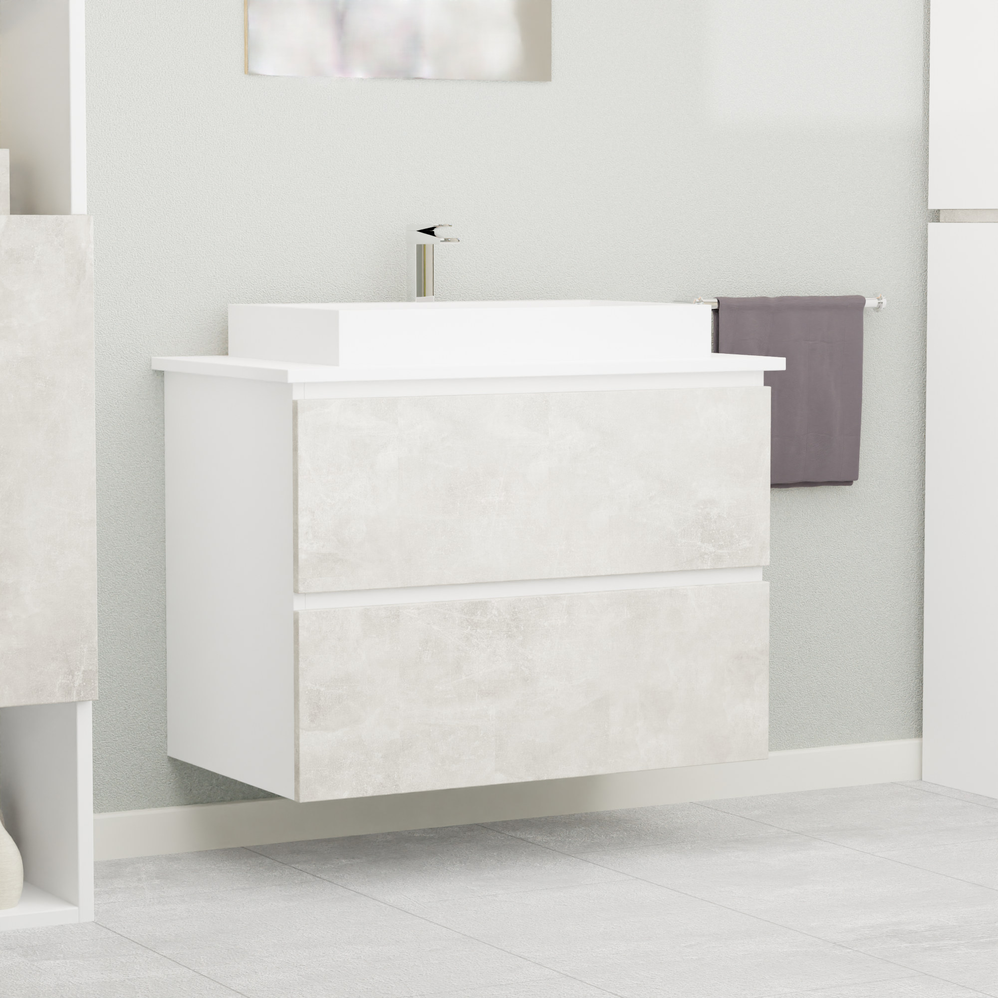Garlivo Waschbeckenunterschrank GLB-80 Beton mit Schubladen