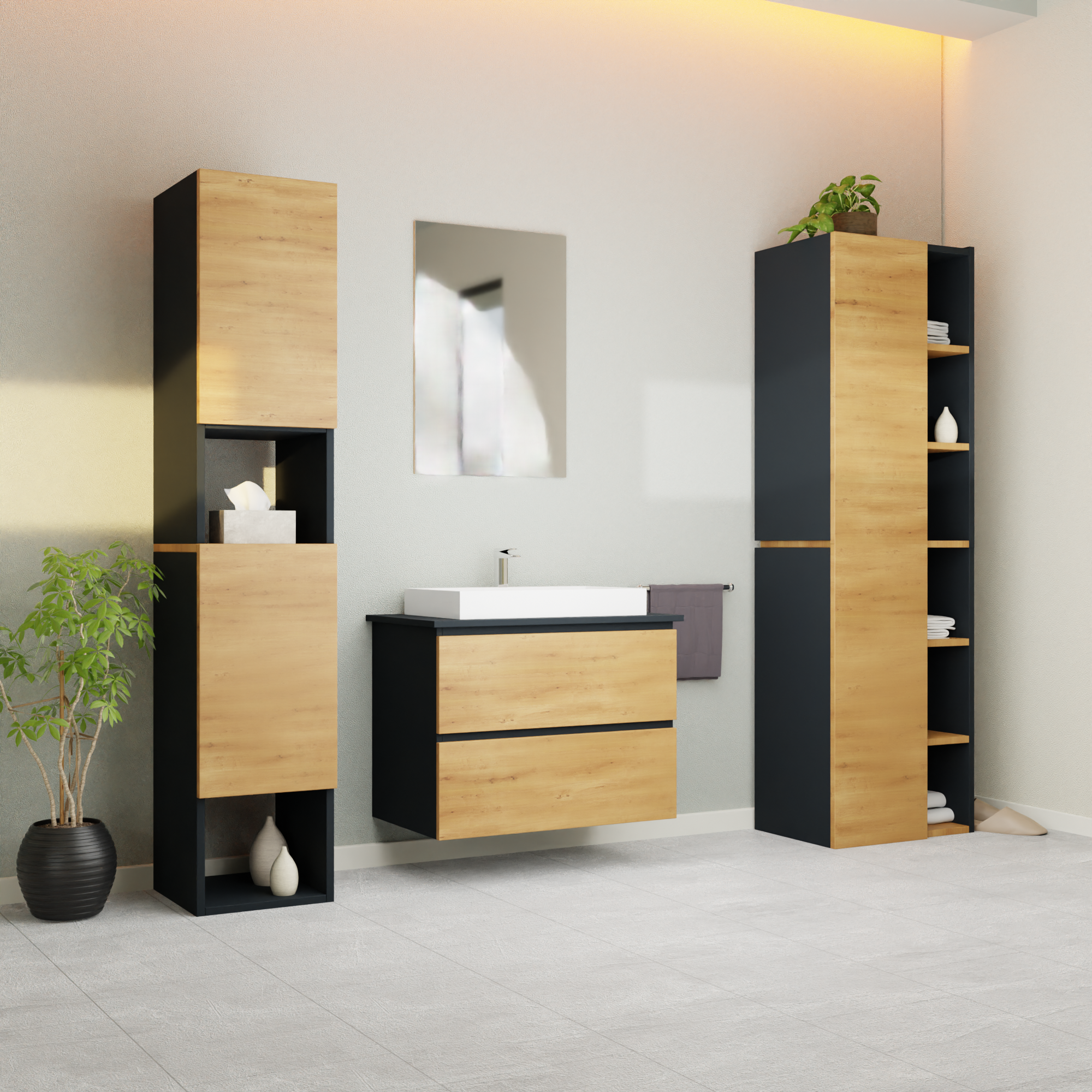 Garlivo Waschbeckenunterschrank GLB-80 Eiche mit Schubladen