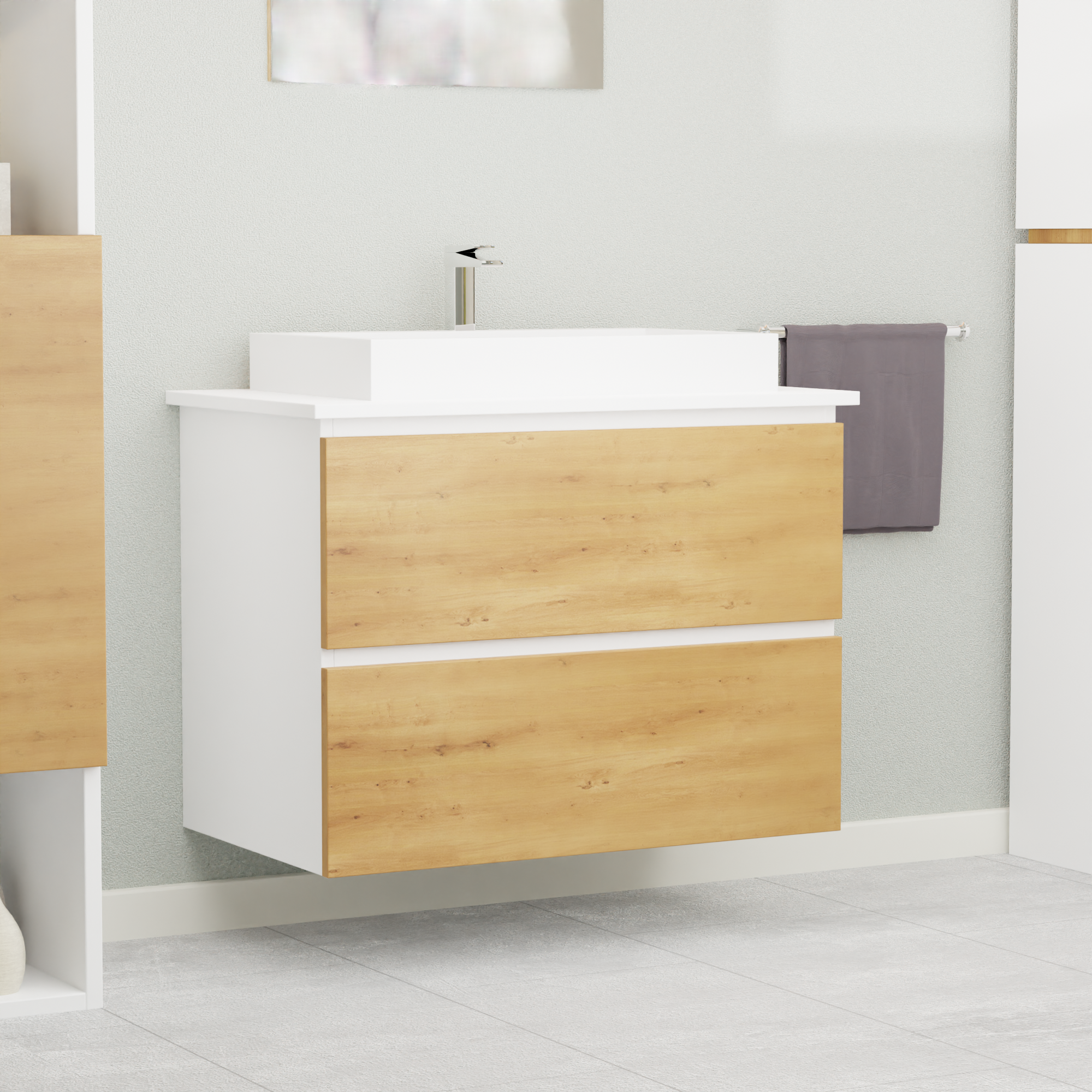 Garlivo Waschbeckenunterschrank GLB-80 Eiche mit Schubladen
