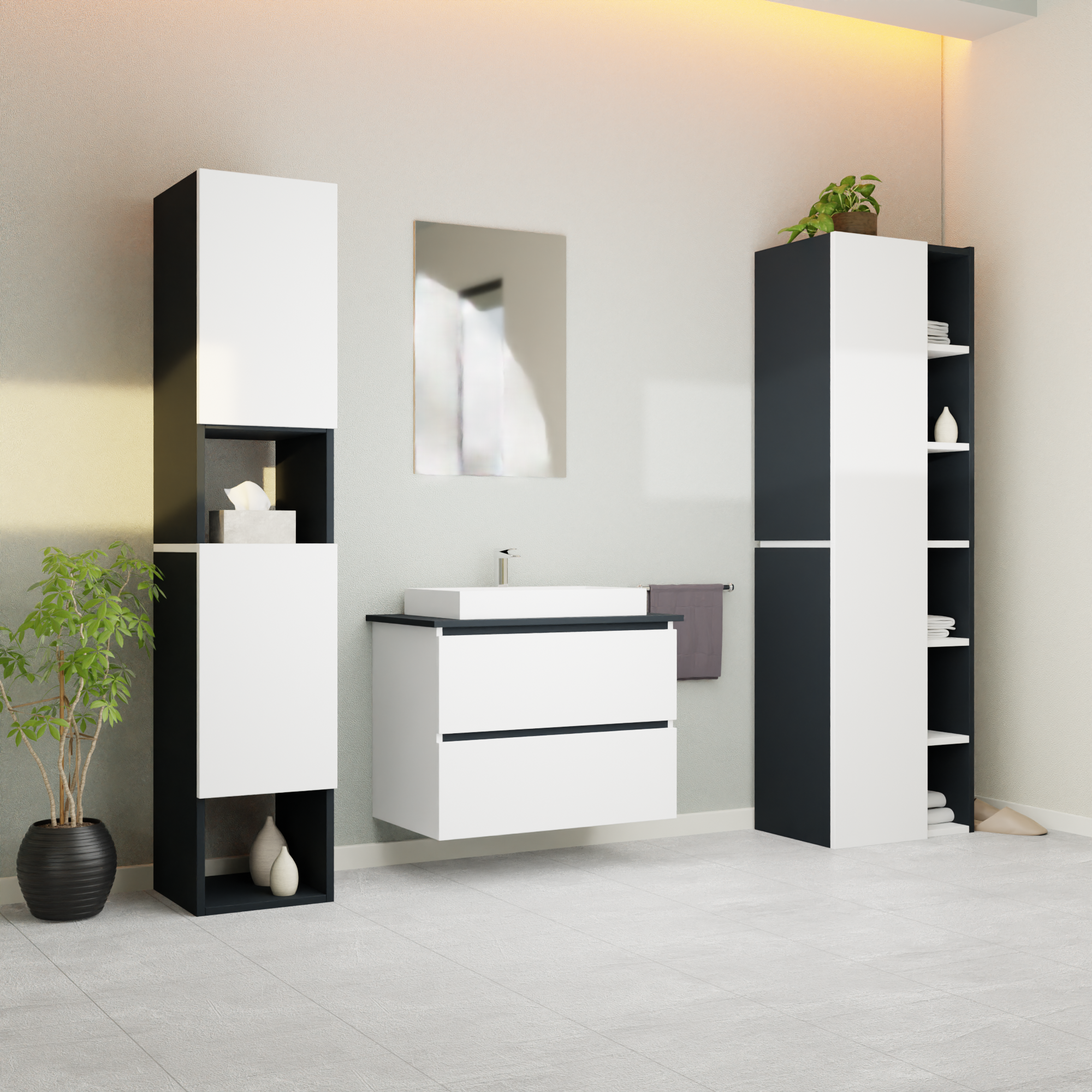 Garlivo Waschbeckenunterschrank GLB-80 Weiss mit Schubladen