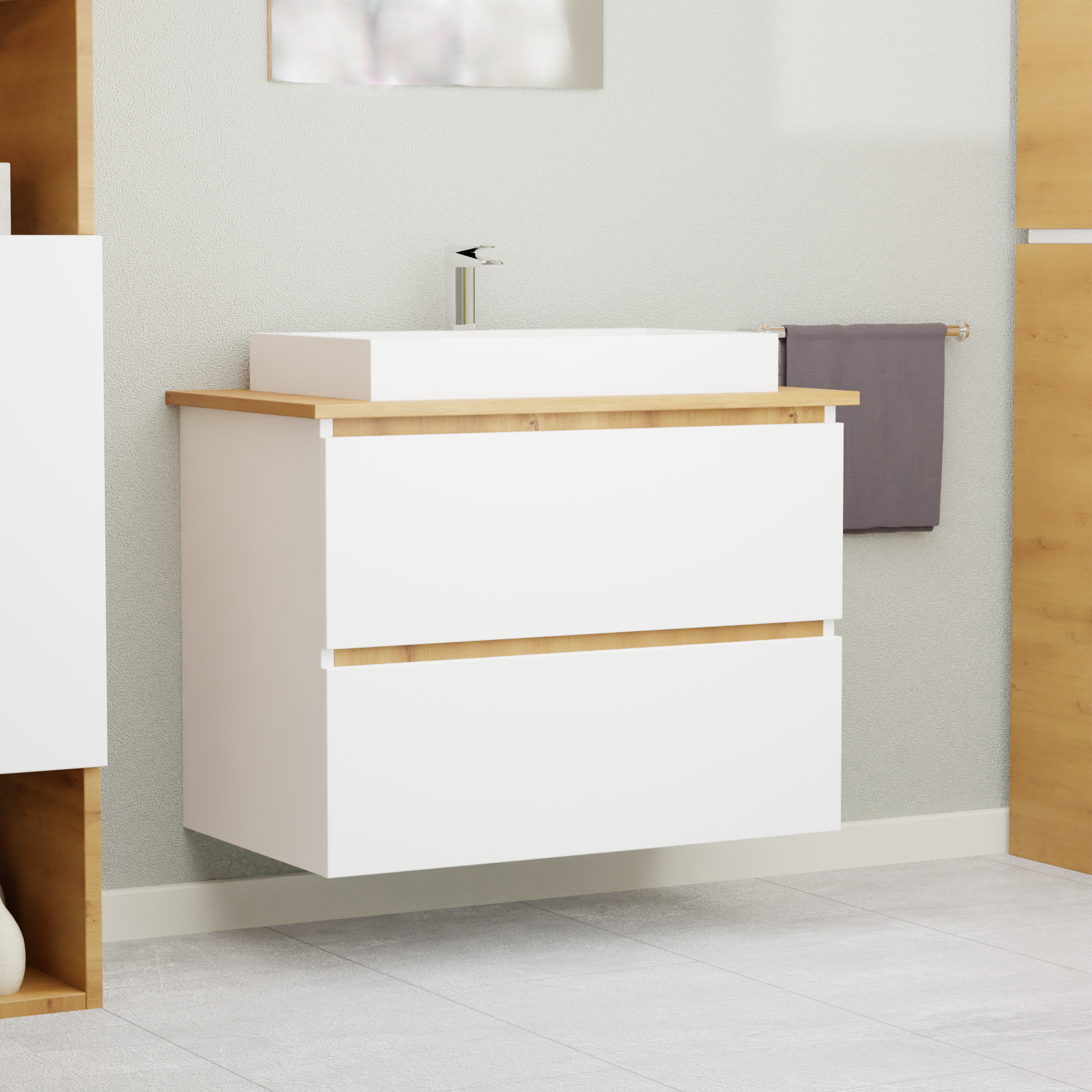 Garlivo Waschbeckenunterschrank GLB-80 Weiss mit Schubladen