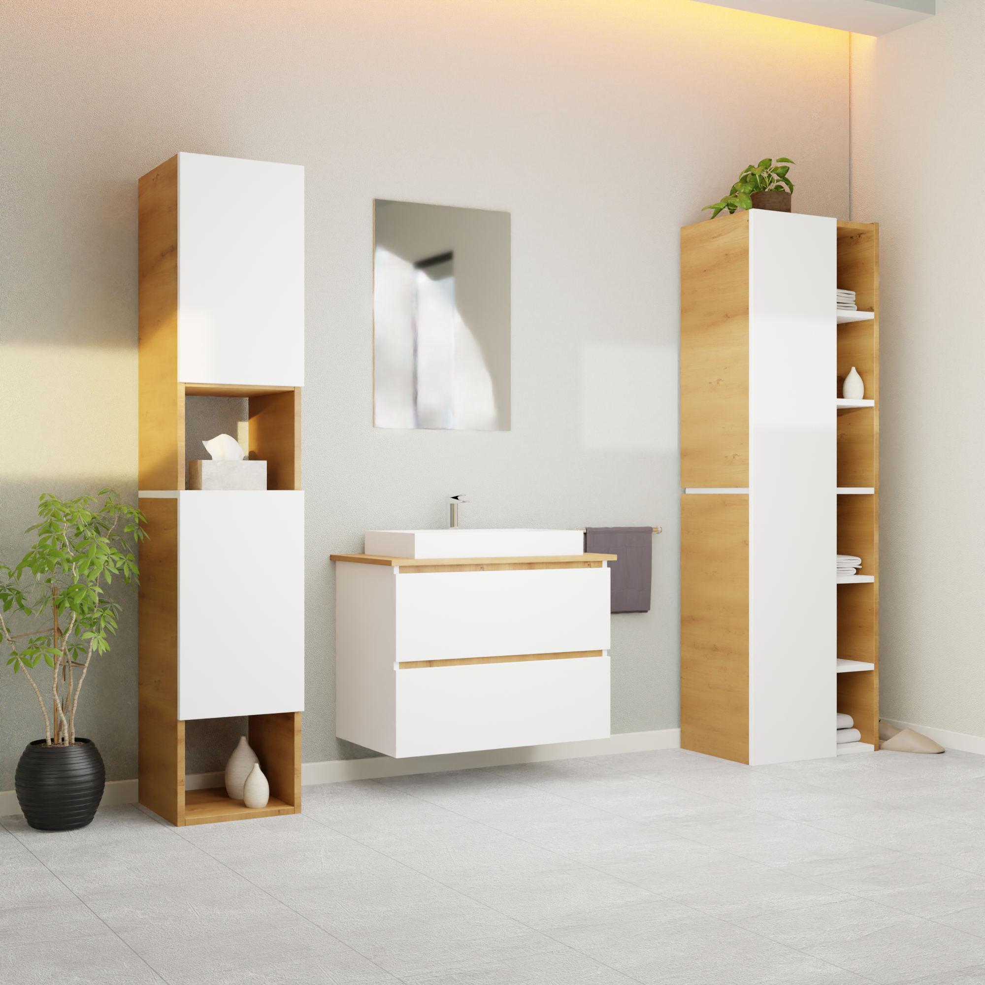 Garlivo Waschbeckenunterschrank GLB-80 Weiss mit Schubladen