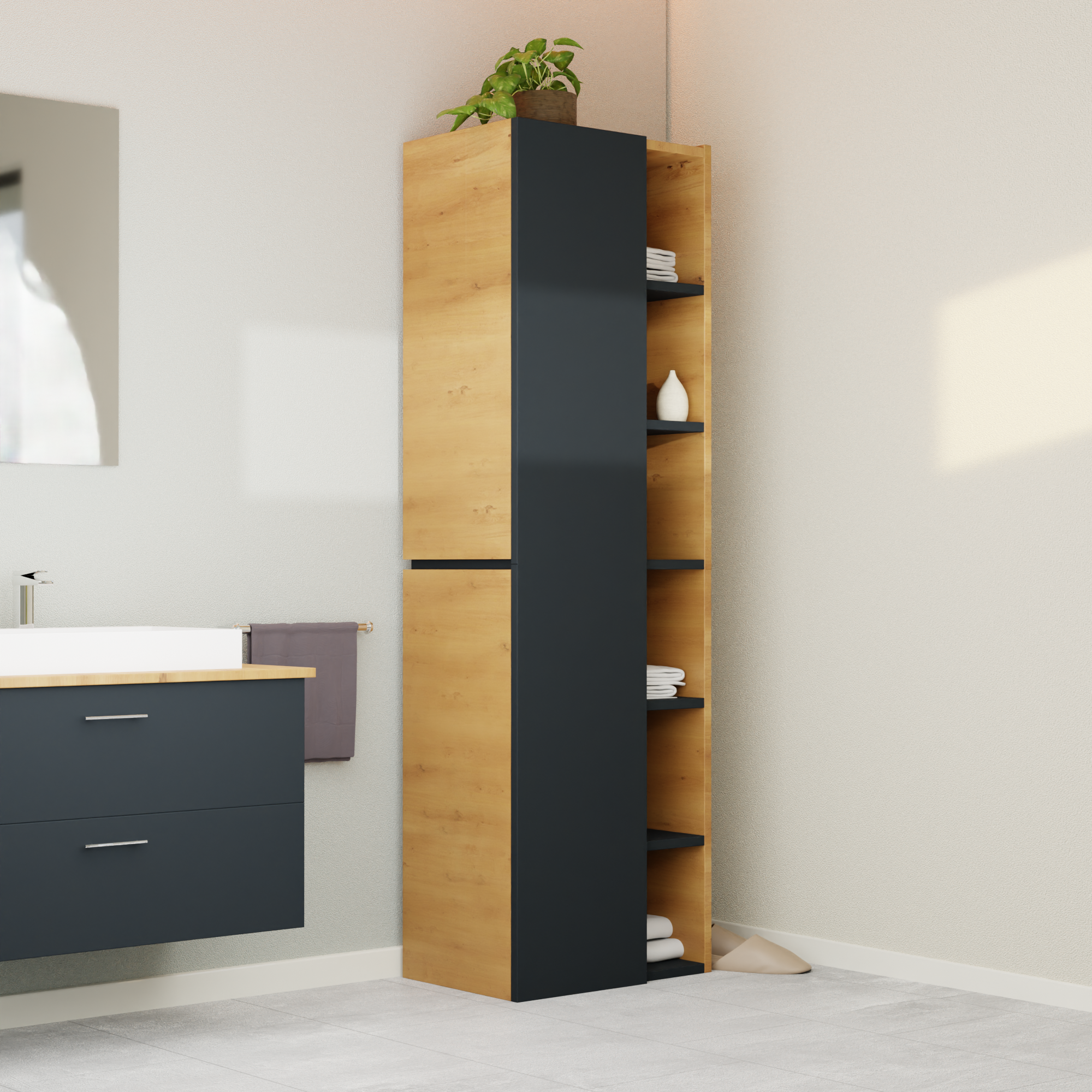 Garlivo Badezimmerschrank GLC 1 Anthrazit mit Fächern