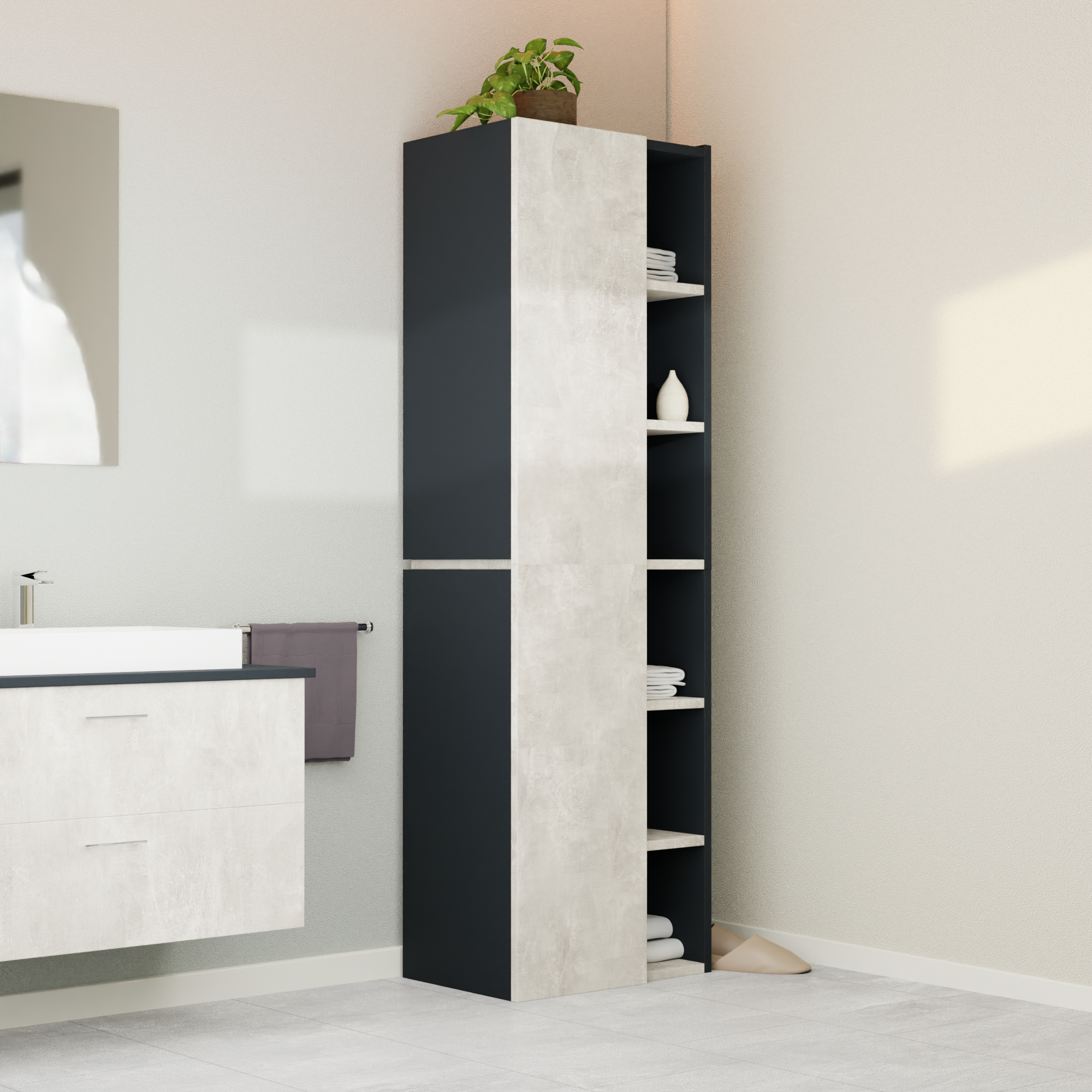 Garlivo Badezimmerschrank GLC 1 Beton mit Fächern