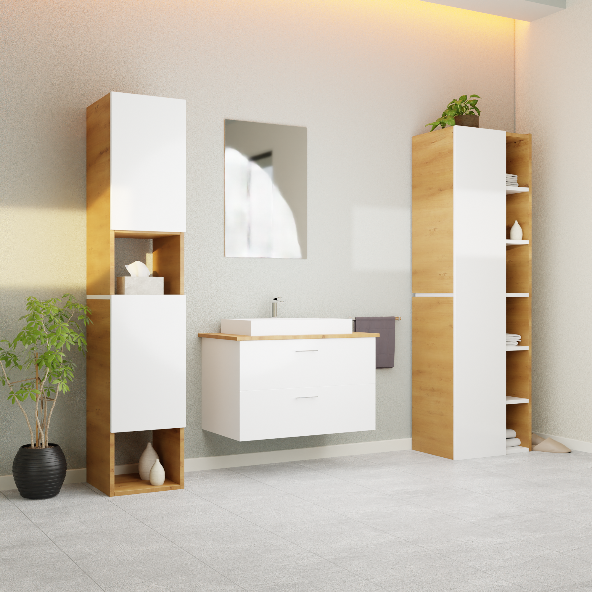 Garlivo Badezimmerschrank GLC 1 Weiß mit Fächern