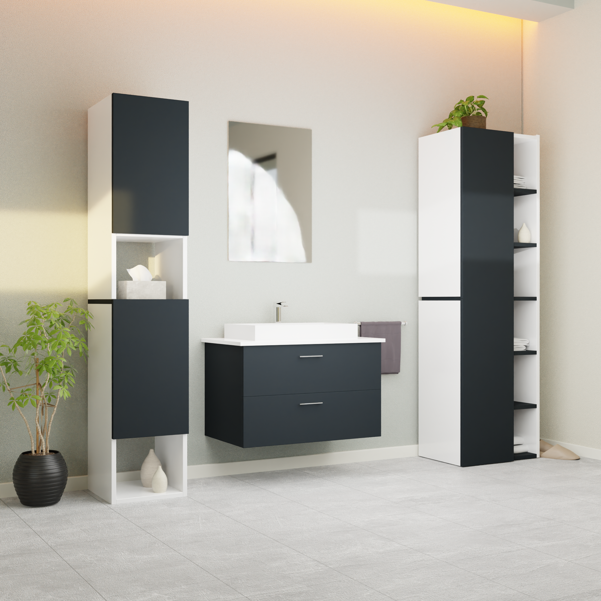 Garlivo Badezimmerschrank GLC 2 Anthrazit mit Fächern