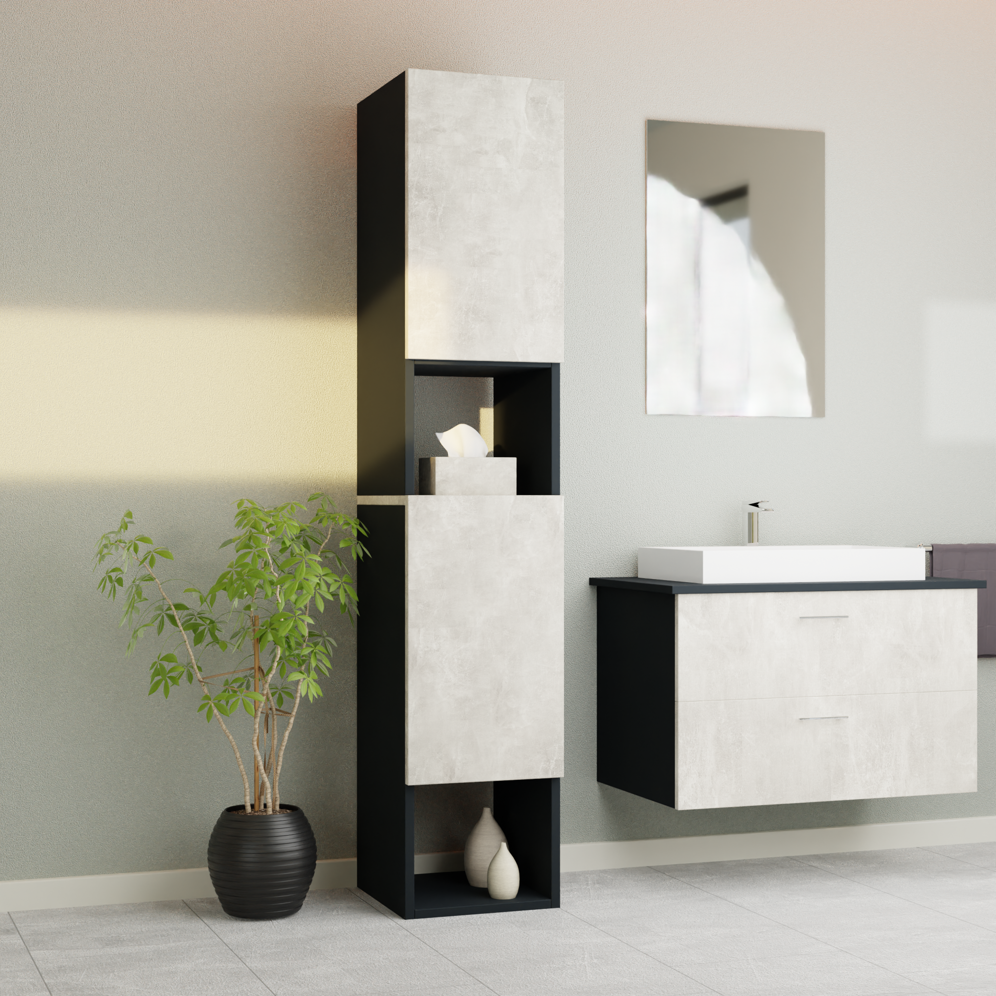 Garlivo Badezimmerschrank GLC 2 Beton mit Fächern