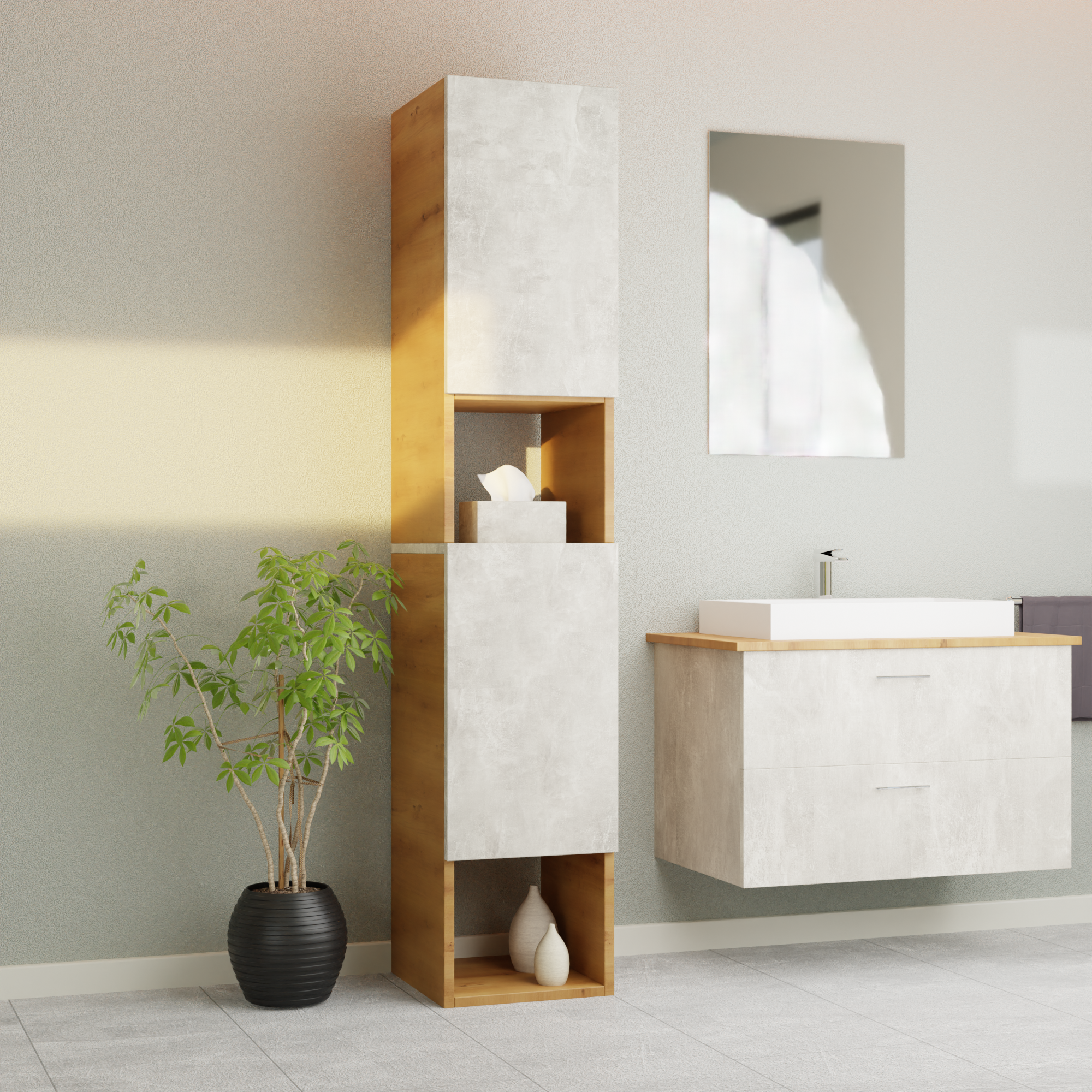 Garlivo Badezimmerschrank GLC 2 Beton mit Fächern