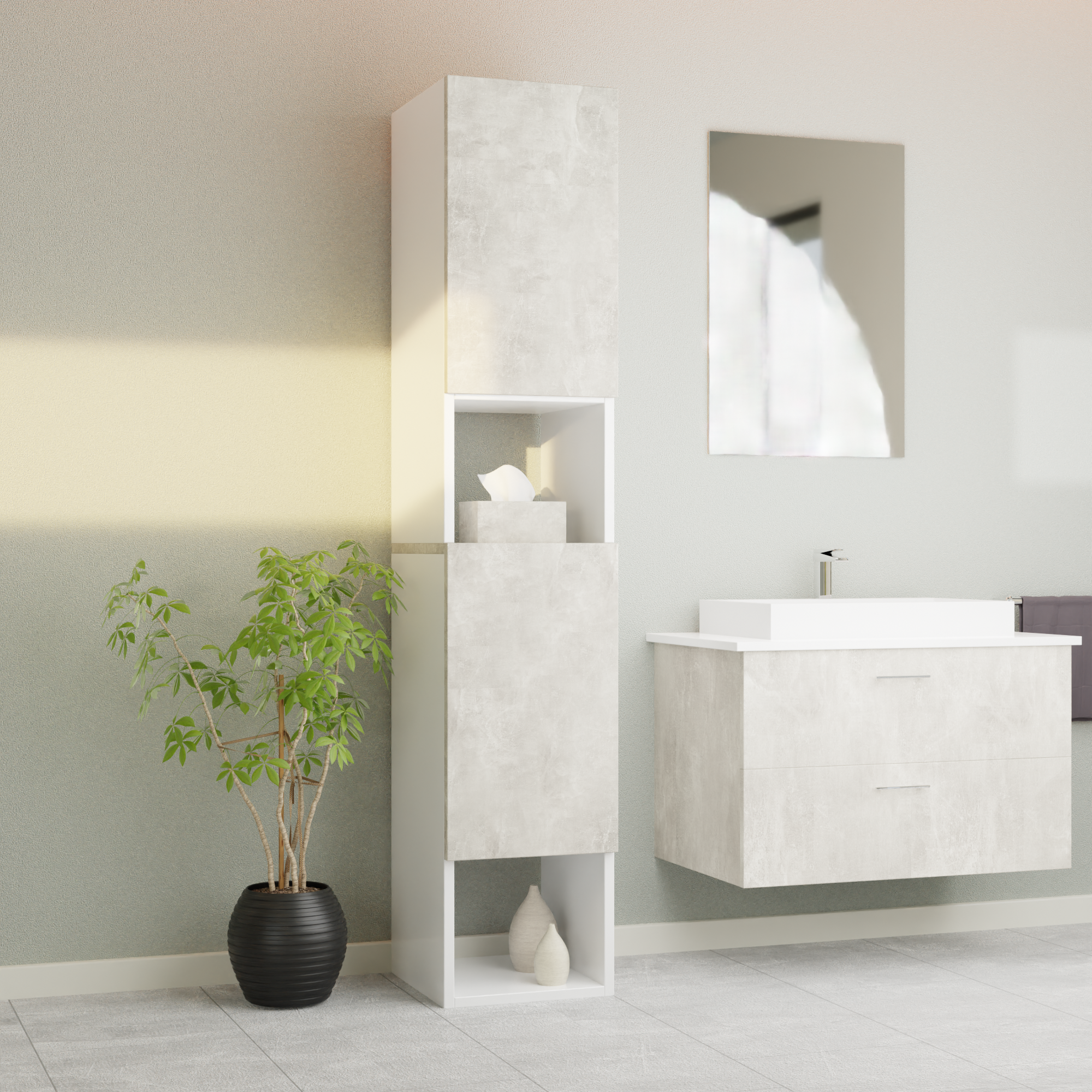 Garlivo Badezimmerschrank GLC 2 Beton mit Fächern
