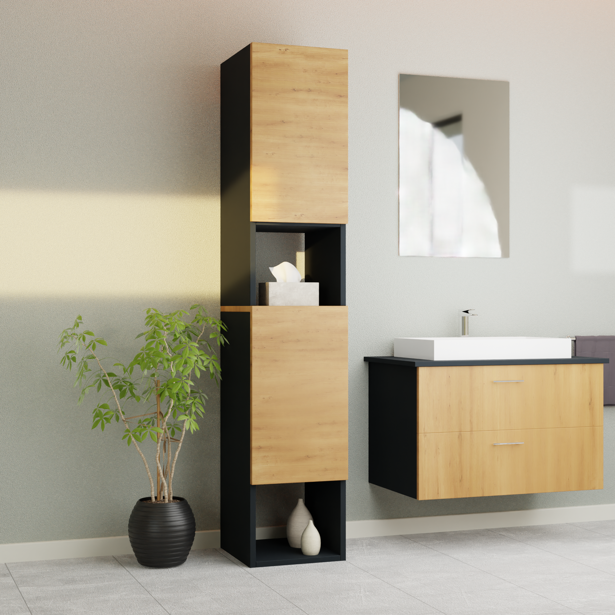 Garlivo Badezimmerschrank GLC 2 Eiche mit Fächern